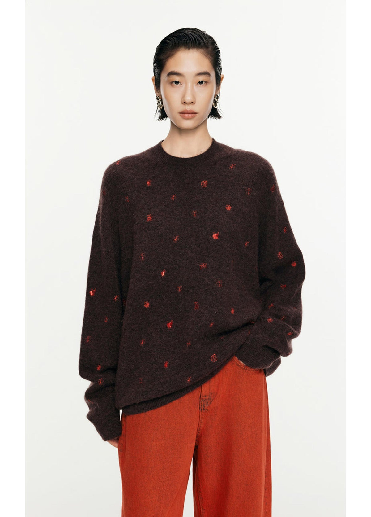 JNBY butterfly embroidered long sleeve sweater