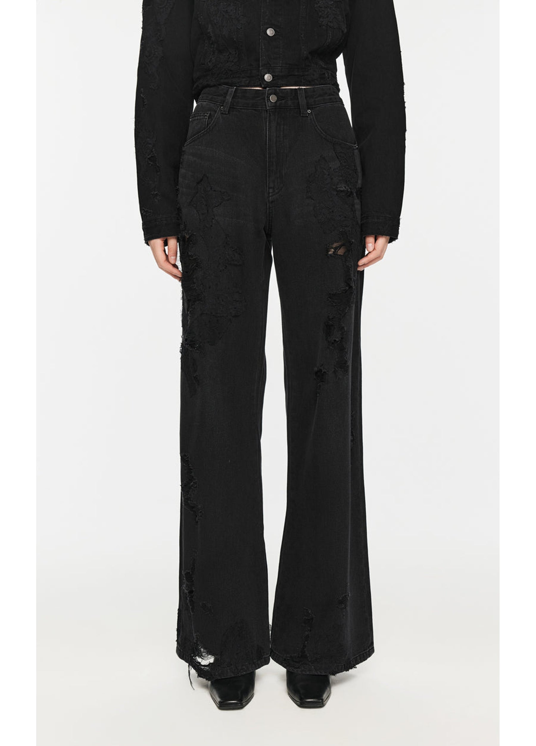 JNBY Distressed Wide-Leg Washed Jeans