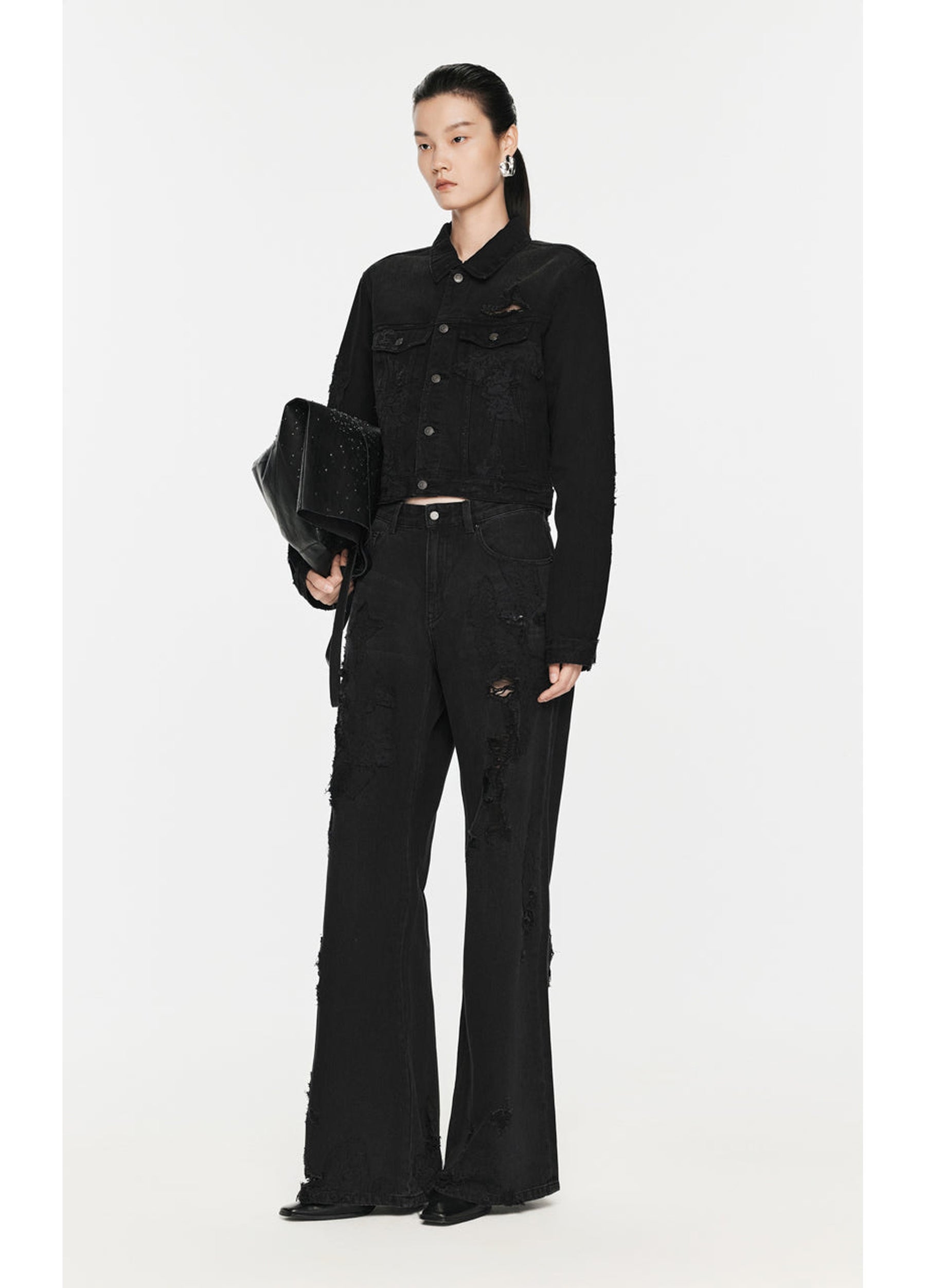 JNBY Distressed Wide-Leg Washed Jeans