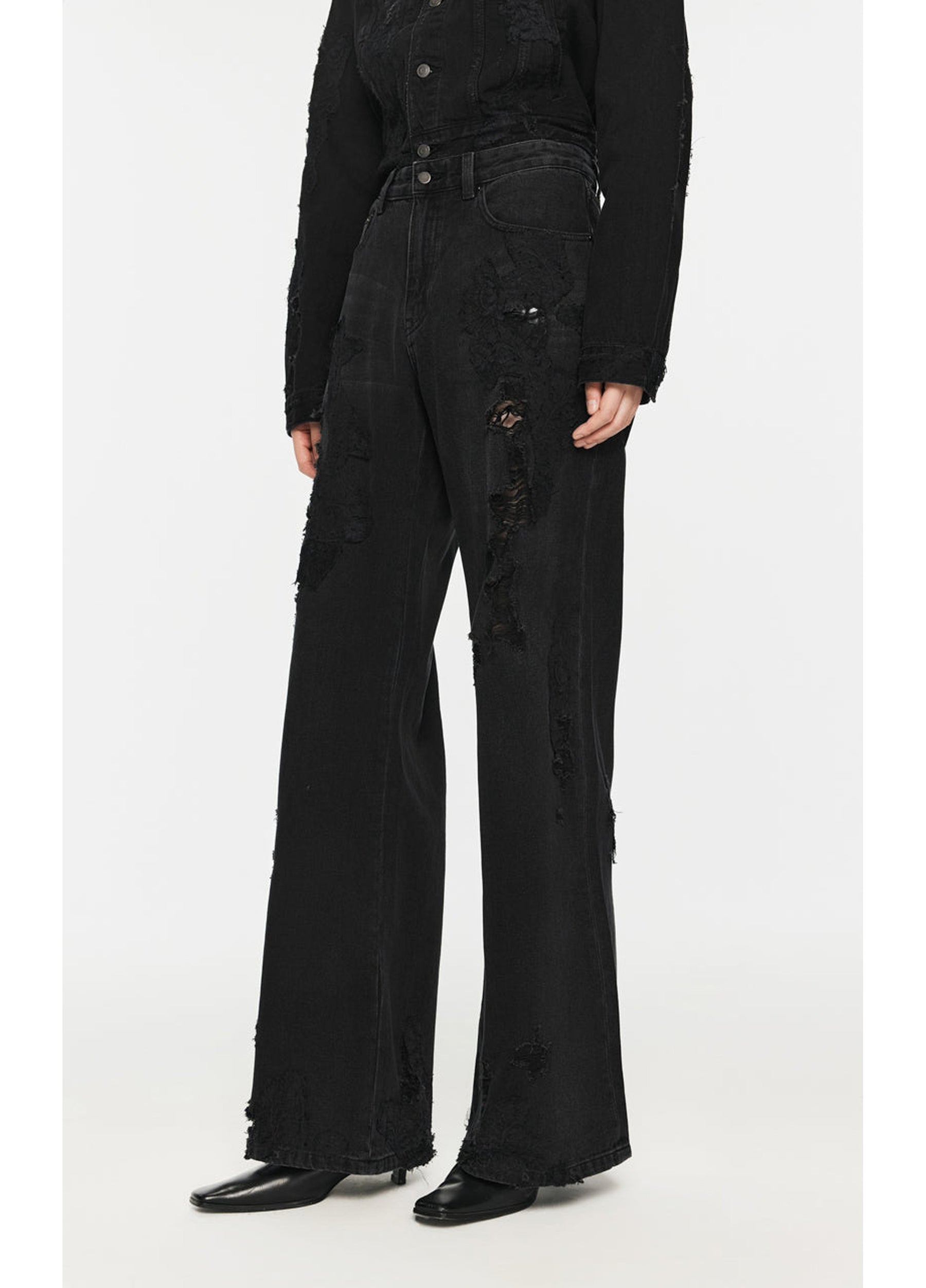 JNBY Distressed Wide-Leg Washed Jeans