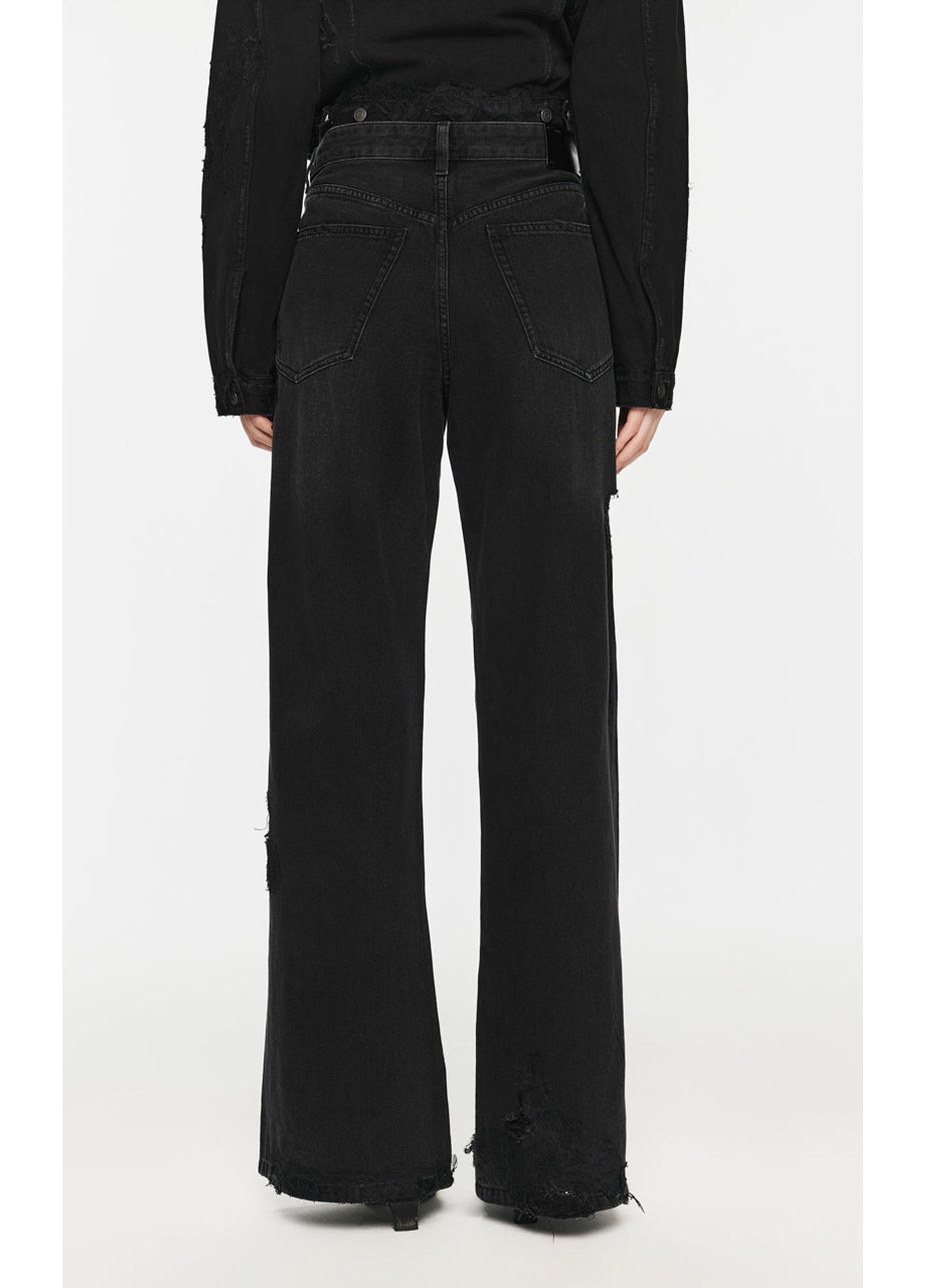 JNBY Distressed Wide-Leg Washed Jeans