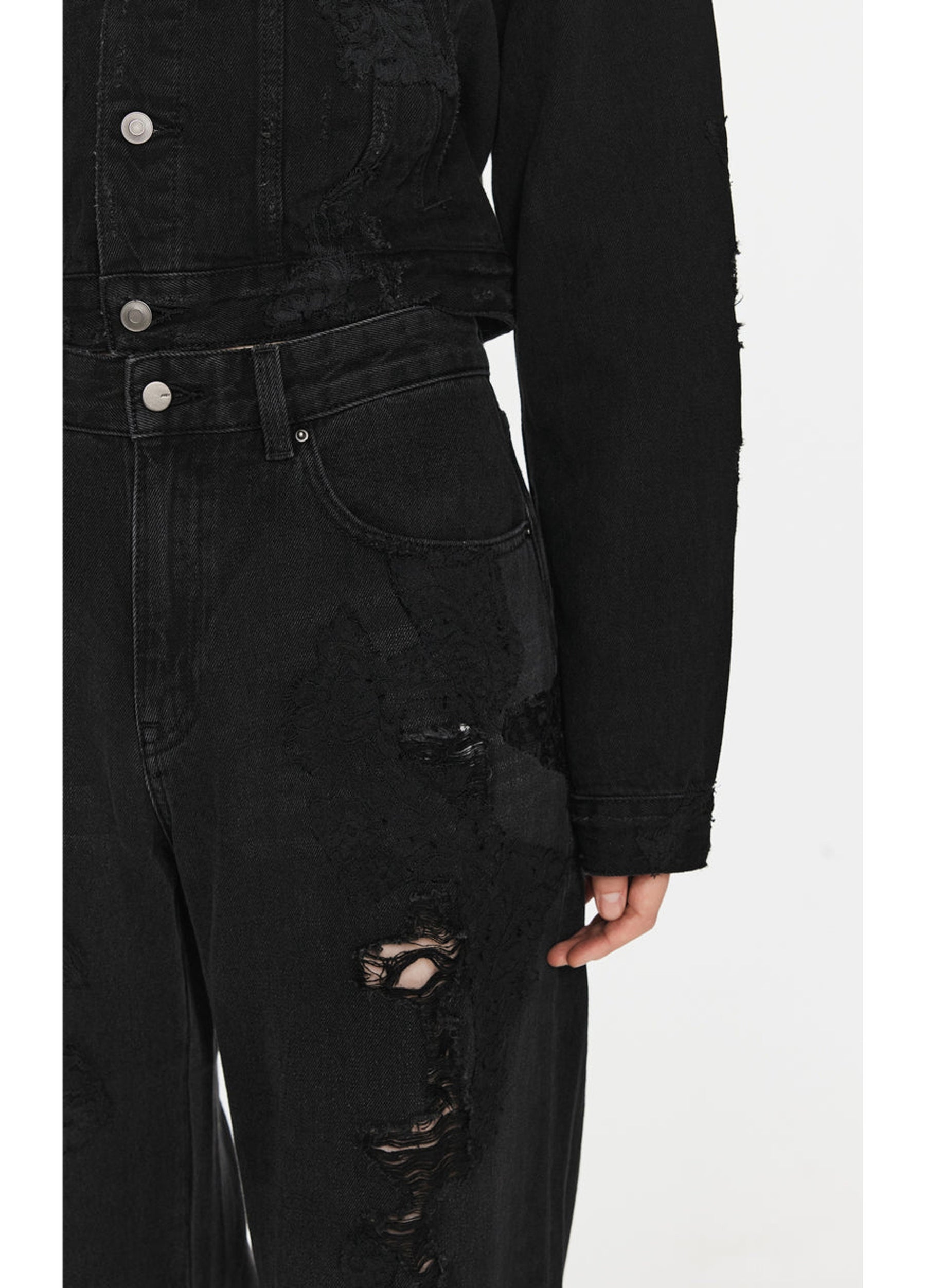 JNBY Distressed Wide-Leg Washed Jeans
