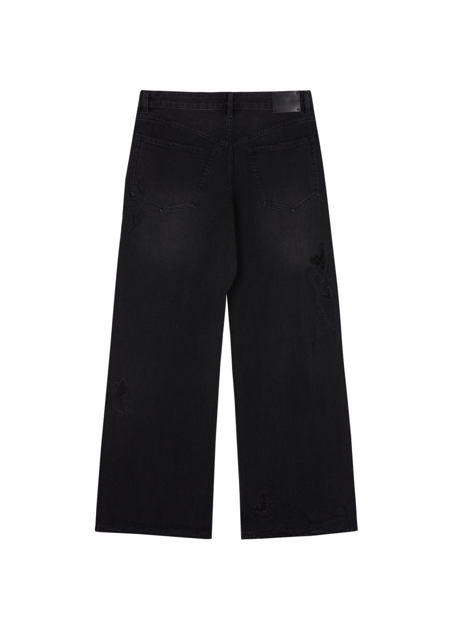 JNBY Distressed Wide-Leg Washed Jeans