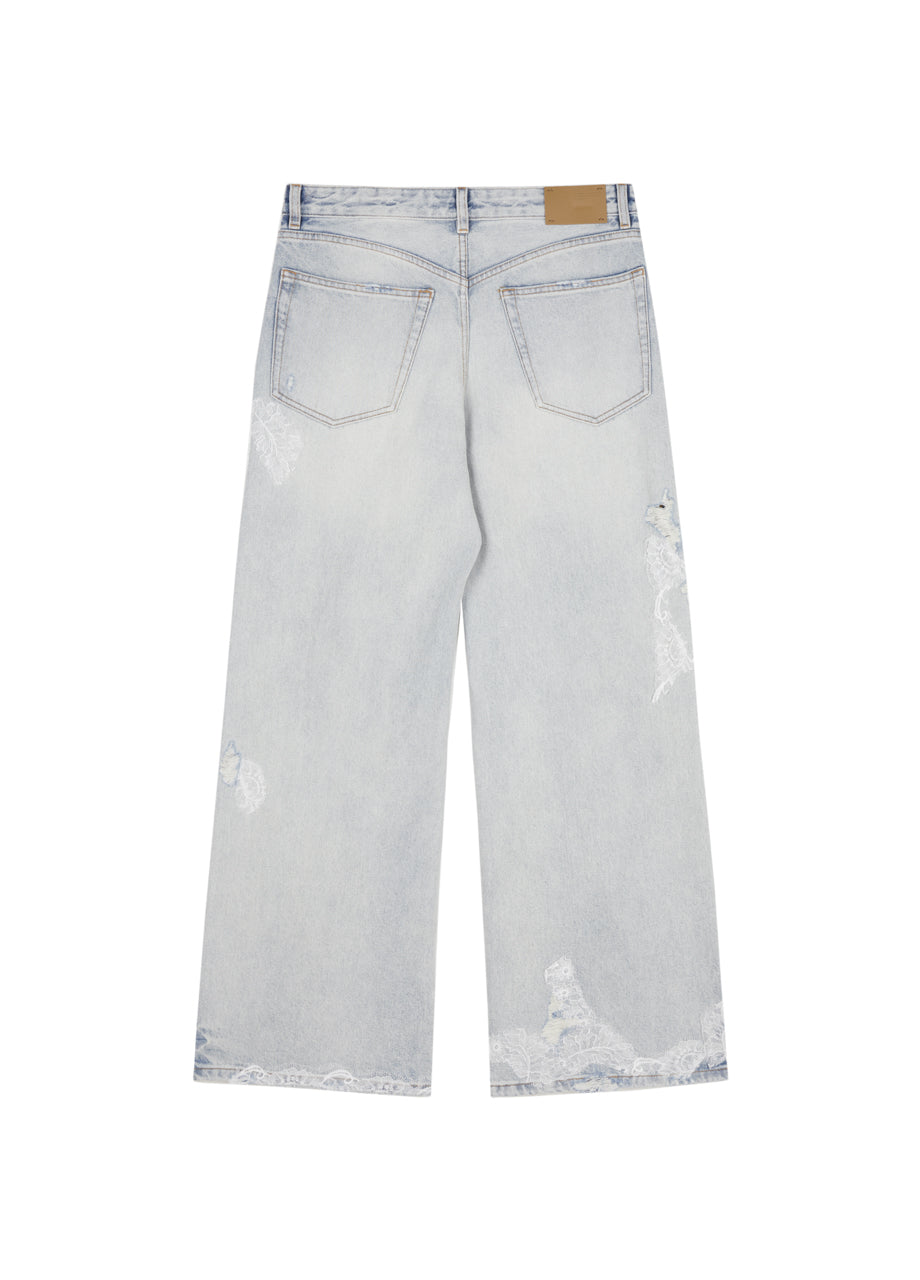 JNBY Distressed Wide-Leg Washed Jeans