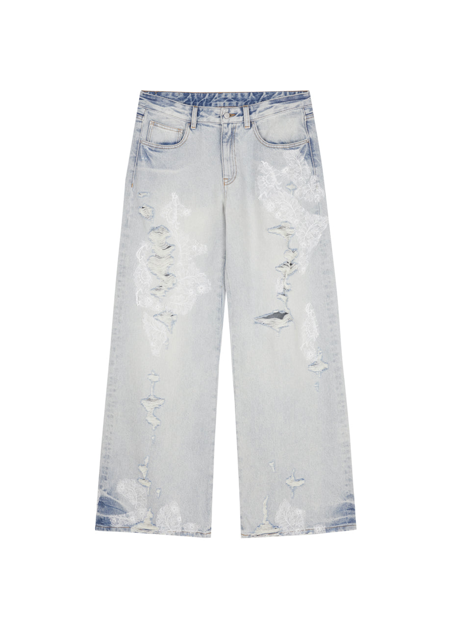 JNBY Distressed Wide-Leg Washed Jeans