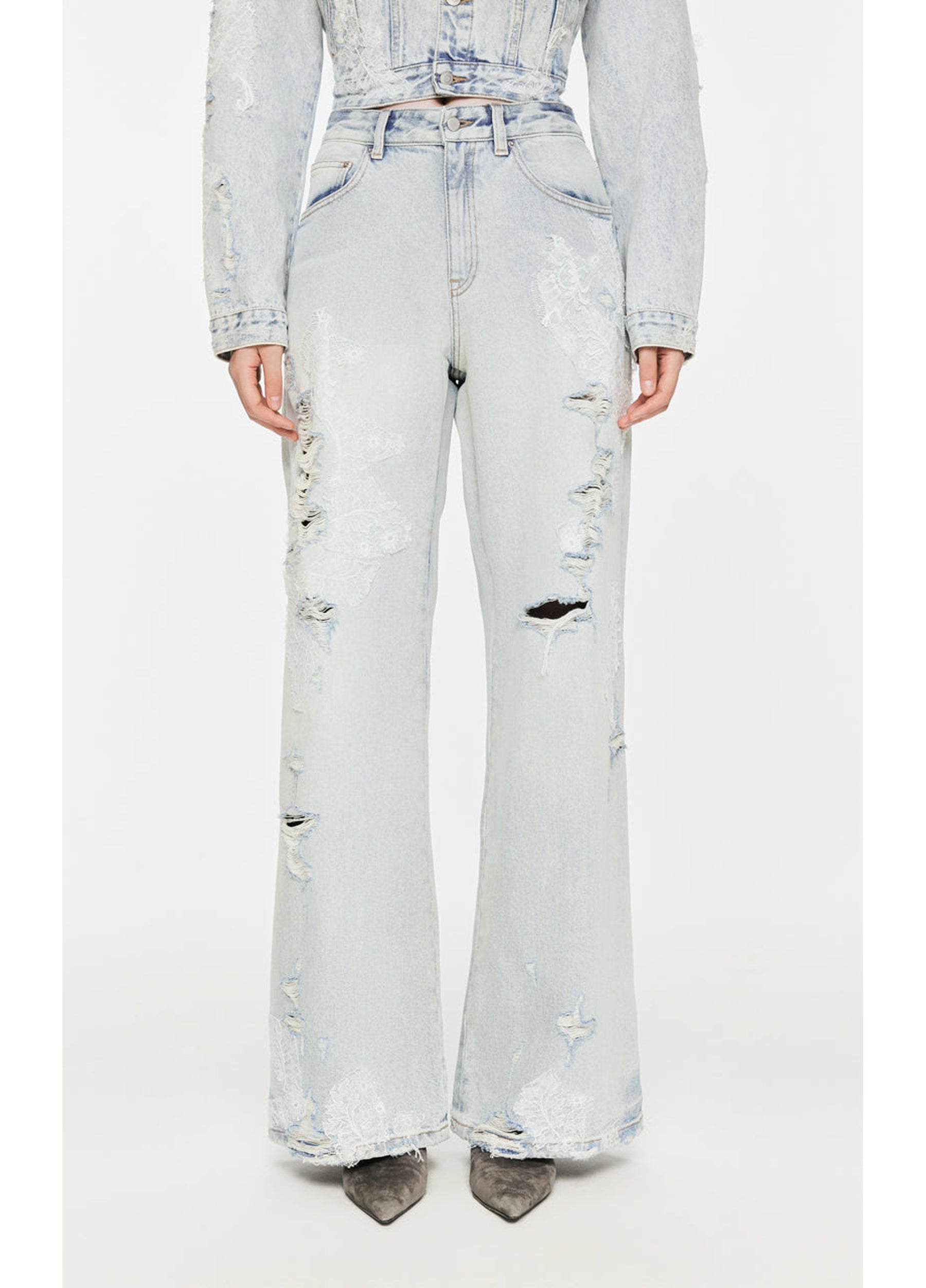 JNBY Distressed Wide-Leg Washed Jeans