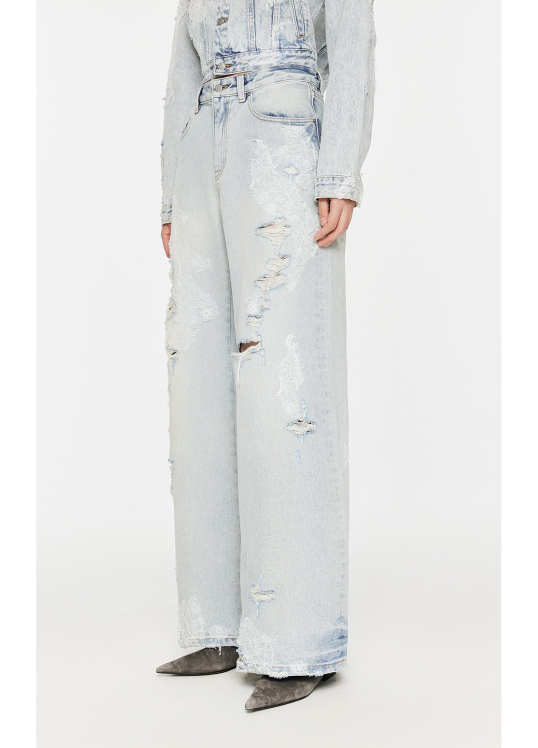 JNBY Distressed Wide-Leg Washed Jeans