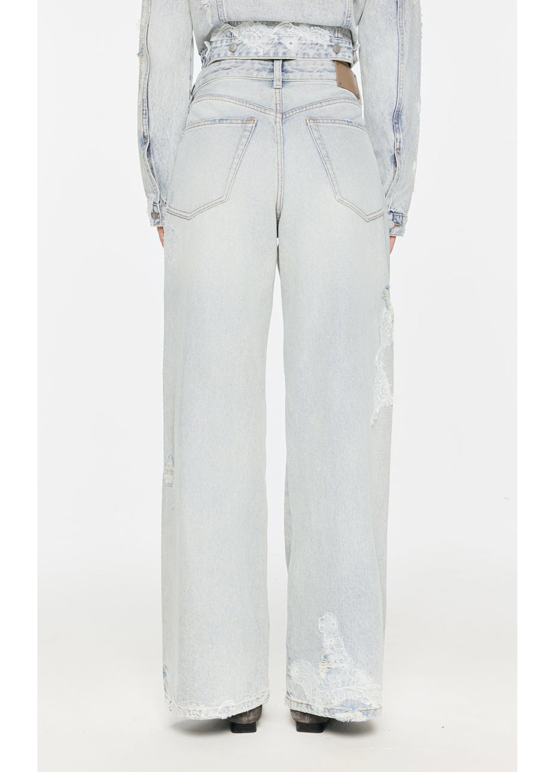 JNBY Distressed Wide-Leg Washed Jeans