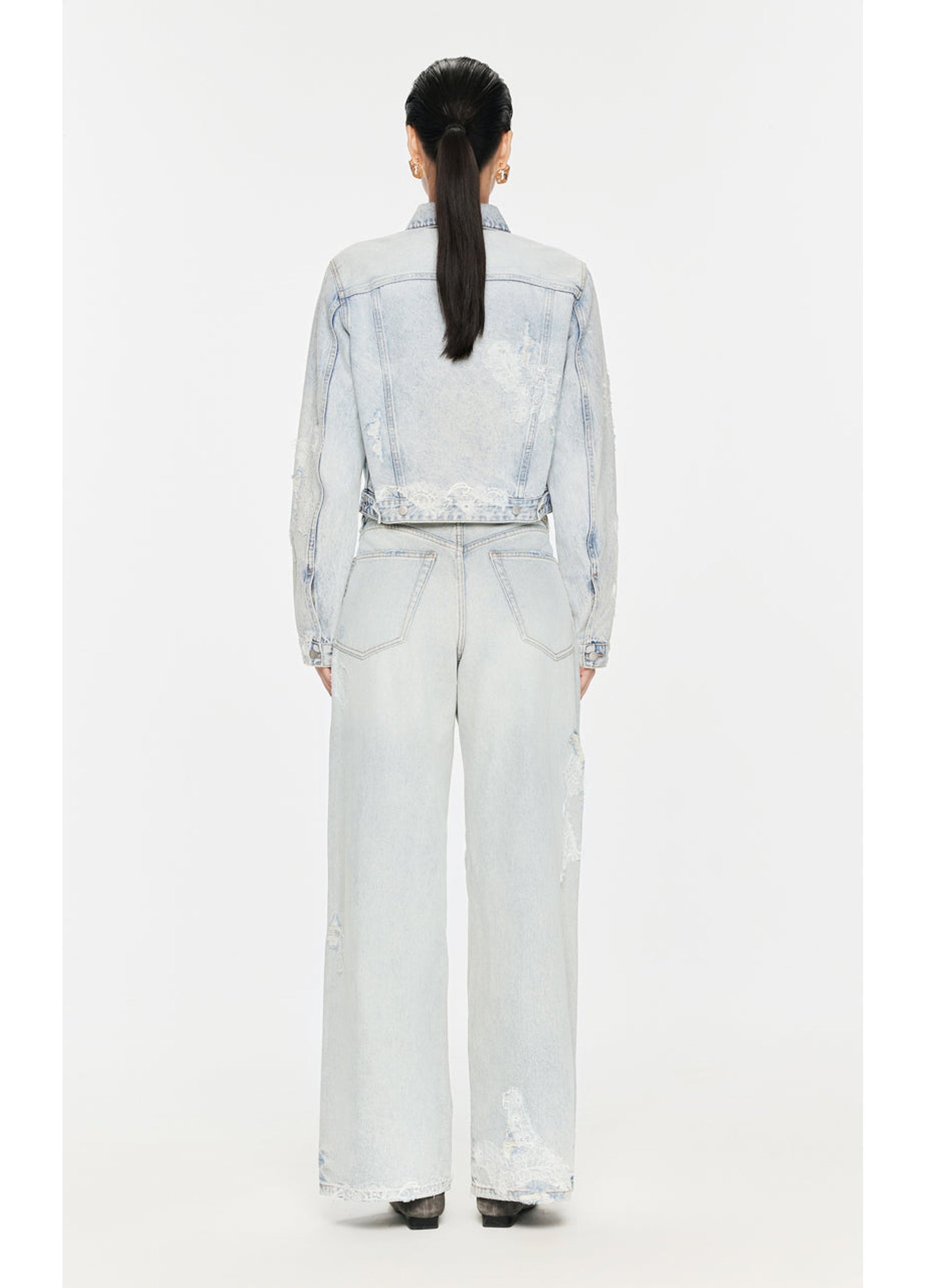 JNBY Distressed Wide-Leg Washed Jeans