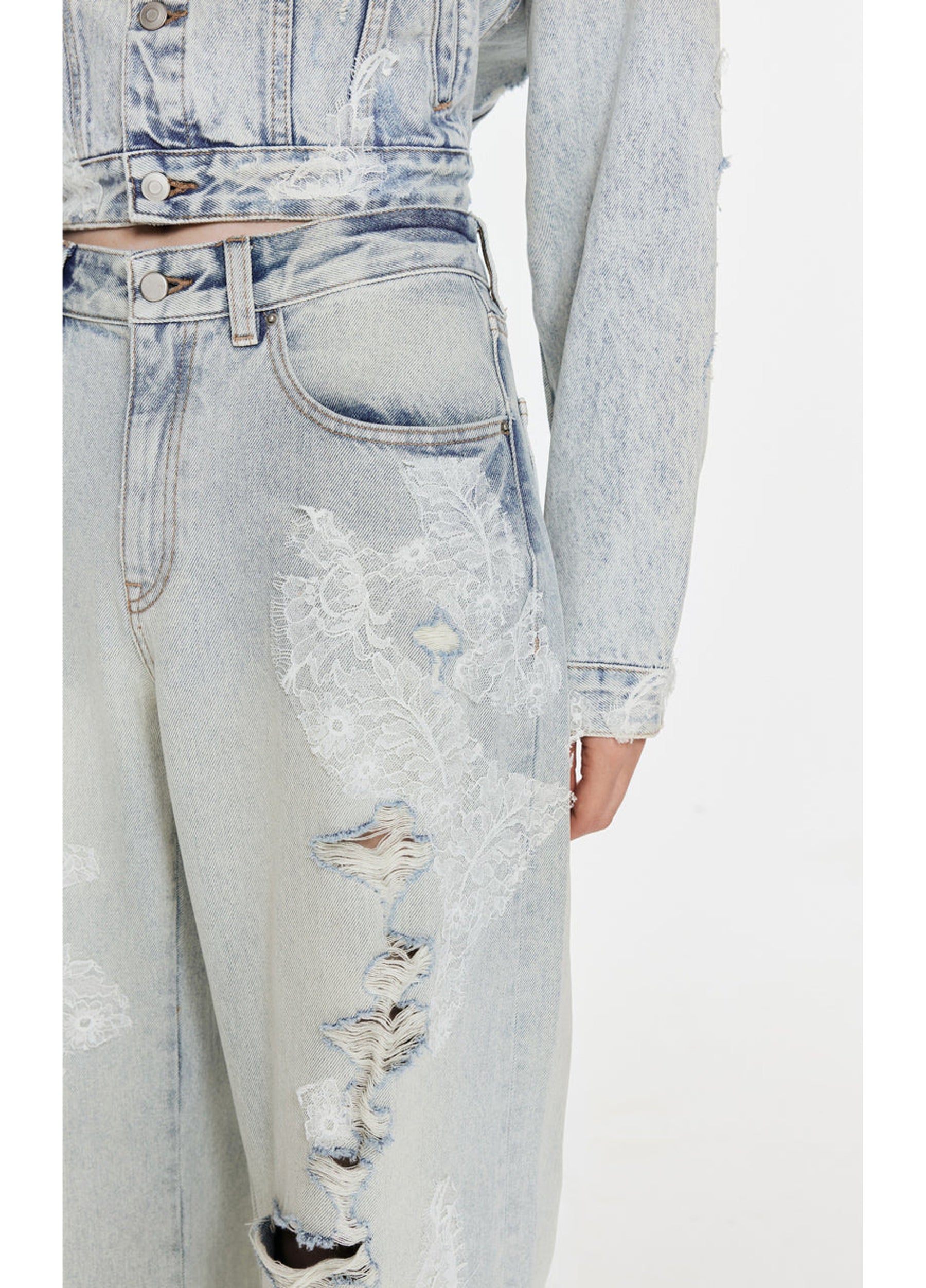 JNBY Distressed Wide-Leg Washed Jeans