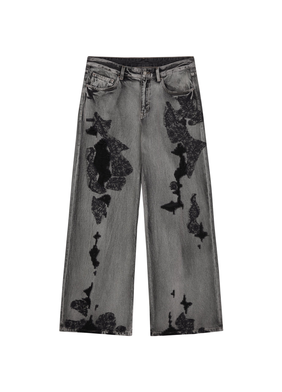 JNBY Distressed Wide-Leg Washed Jeans