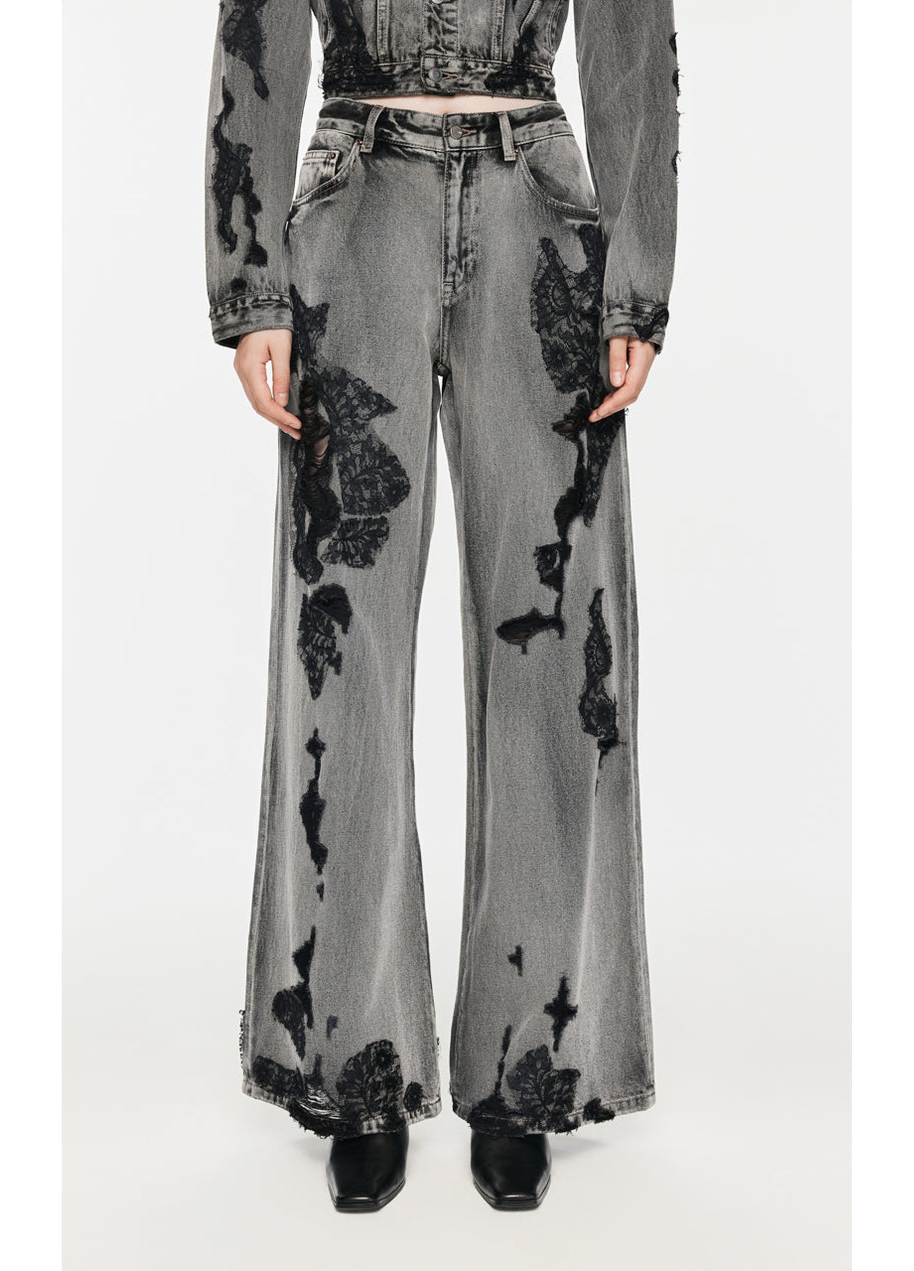 JNBY Distressed Wide-Leg Washed Jeans