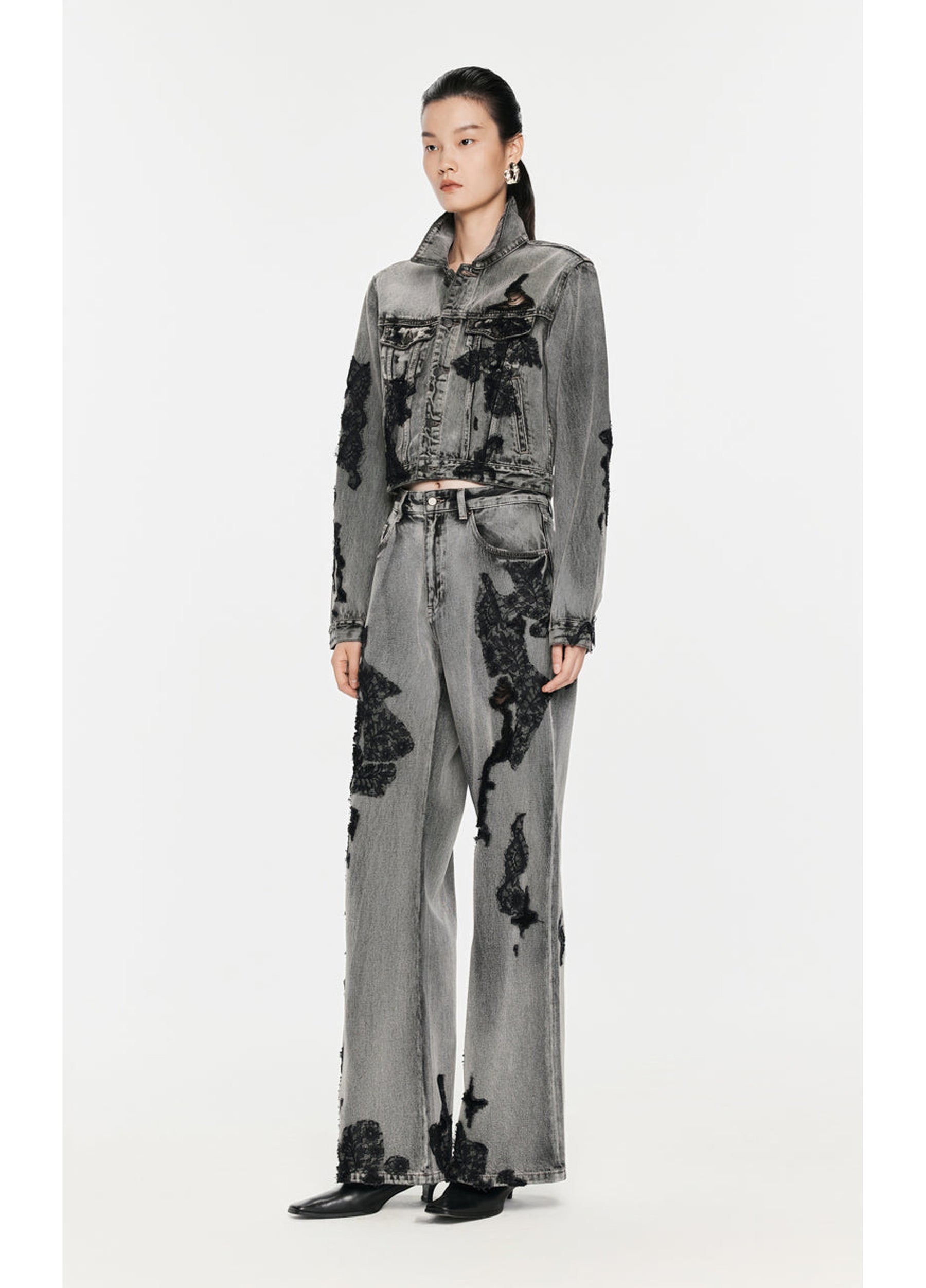 JNBY Distressed Wide-Leg Washed Jeans