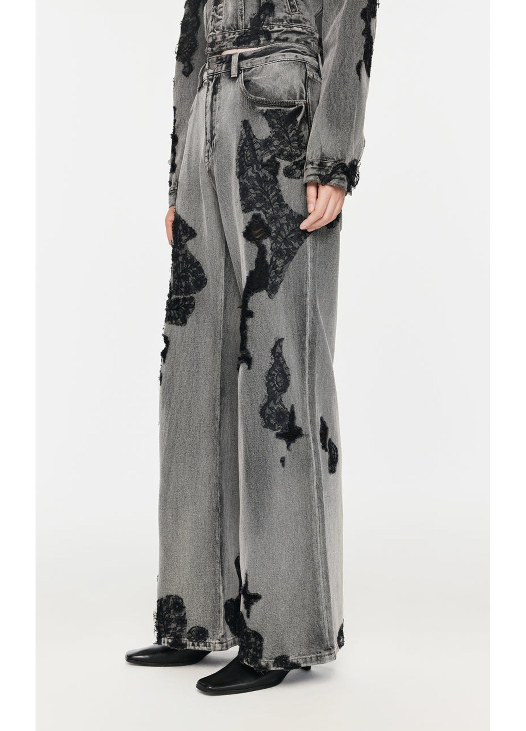 JNBY Distressed Wide-Leg Washed Jeans