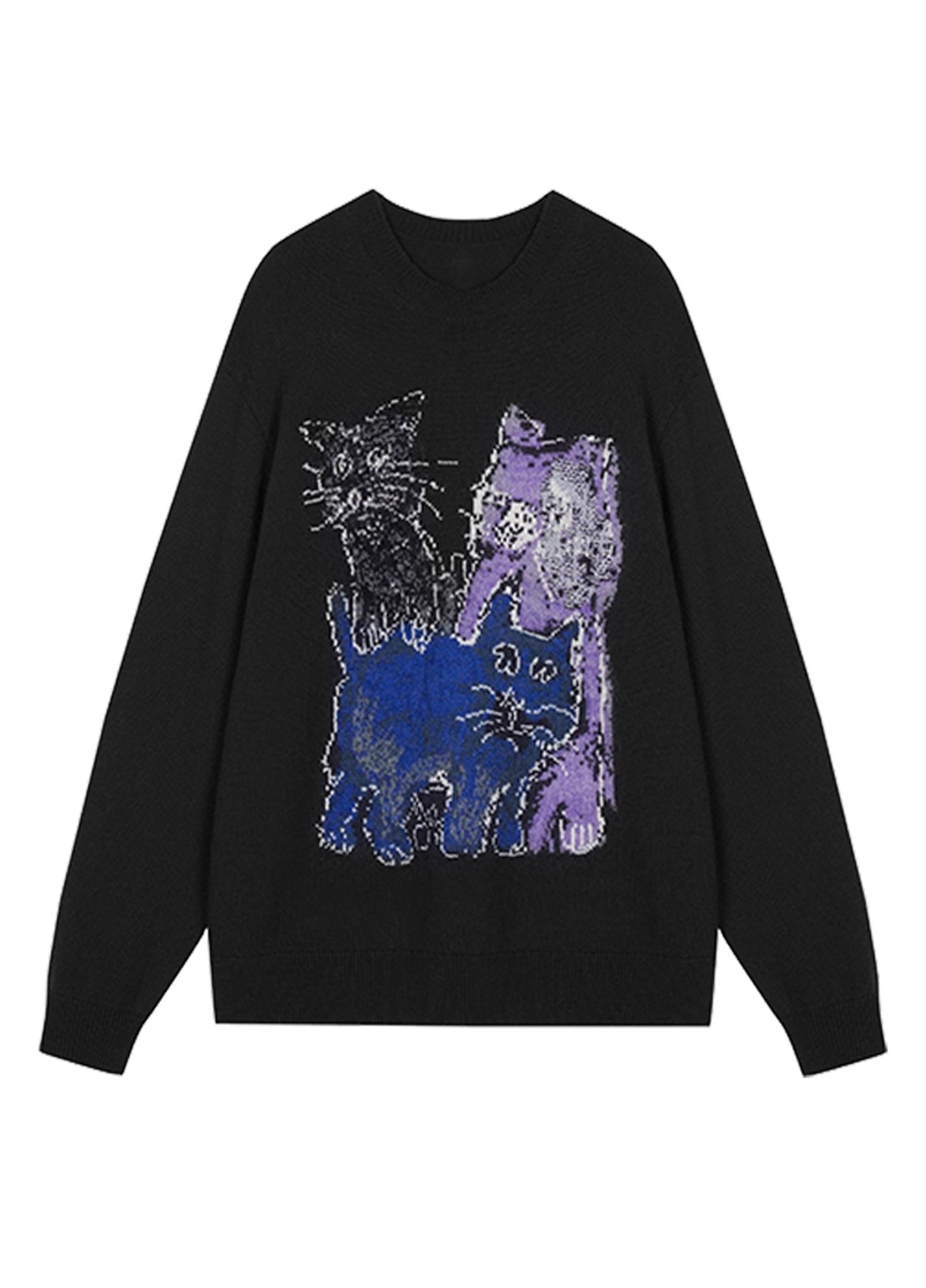JNBY Loose Fit Cat Print Long-Sleeve Sweater
