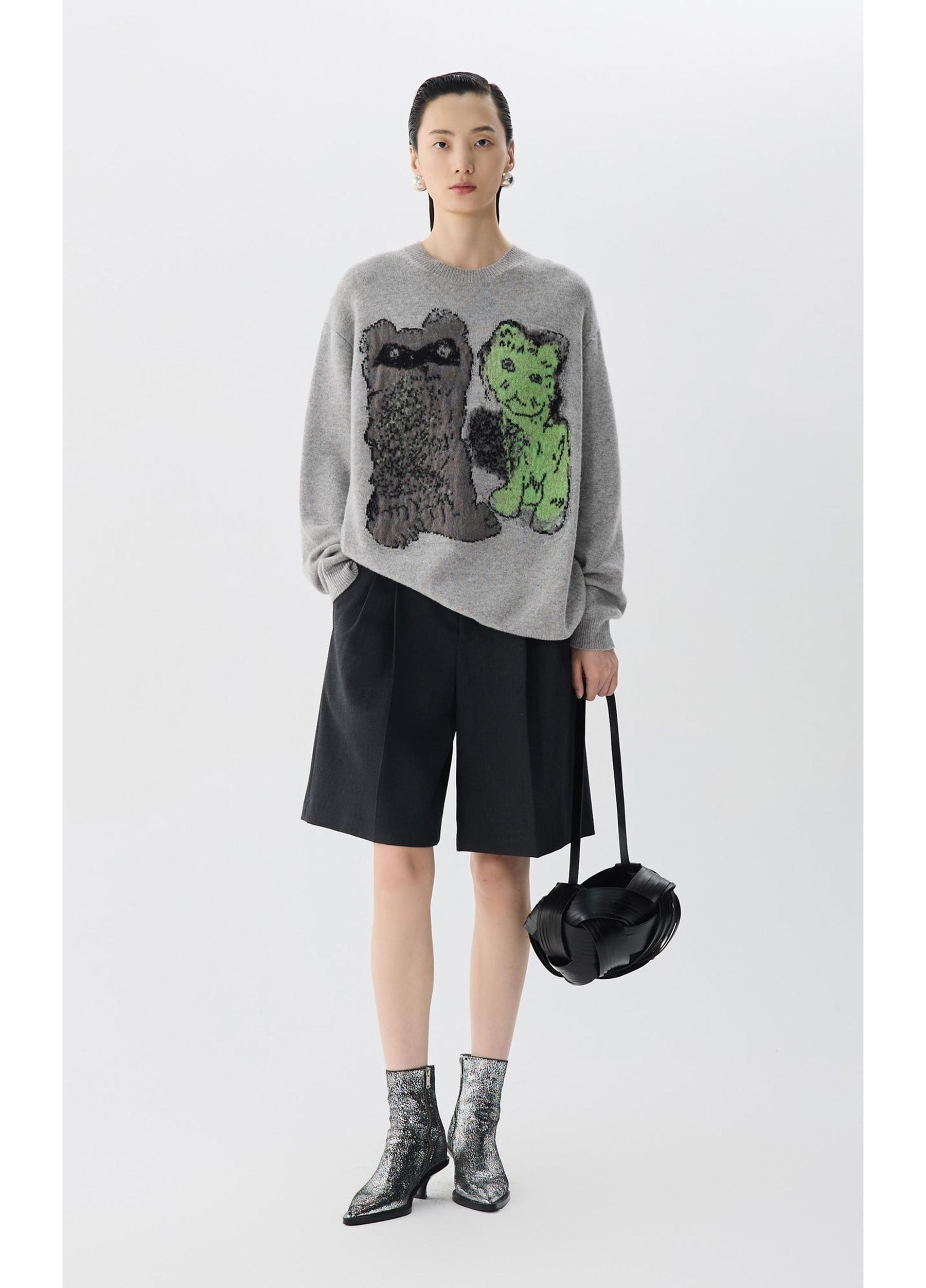 JNBY Loose Fit Cat Print Long-Sleeve Sweater