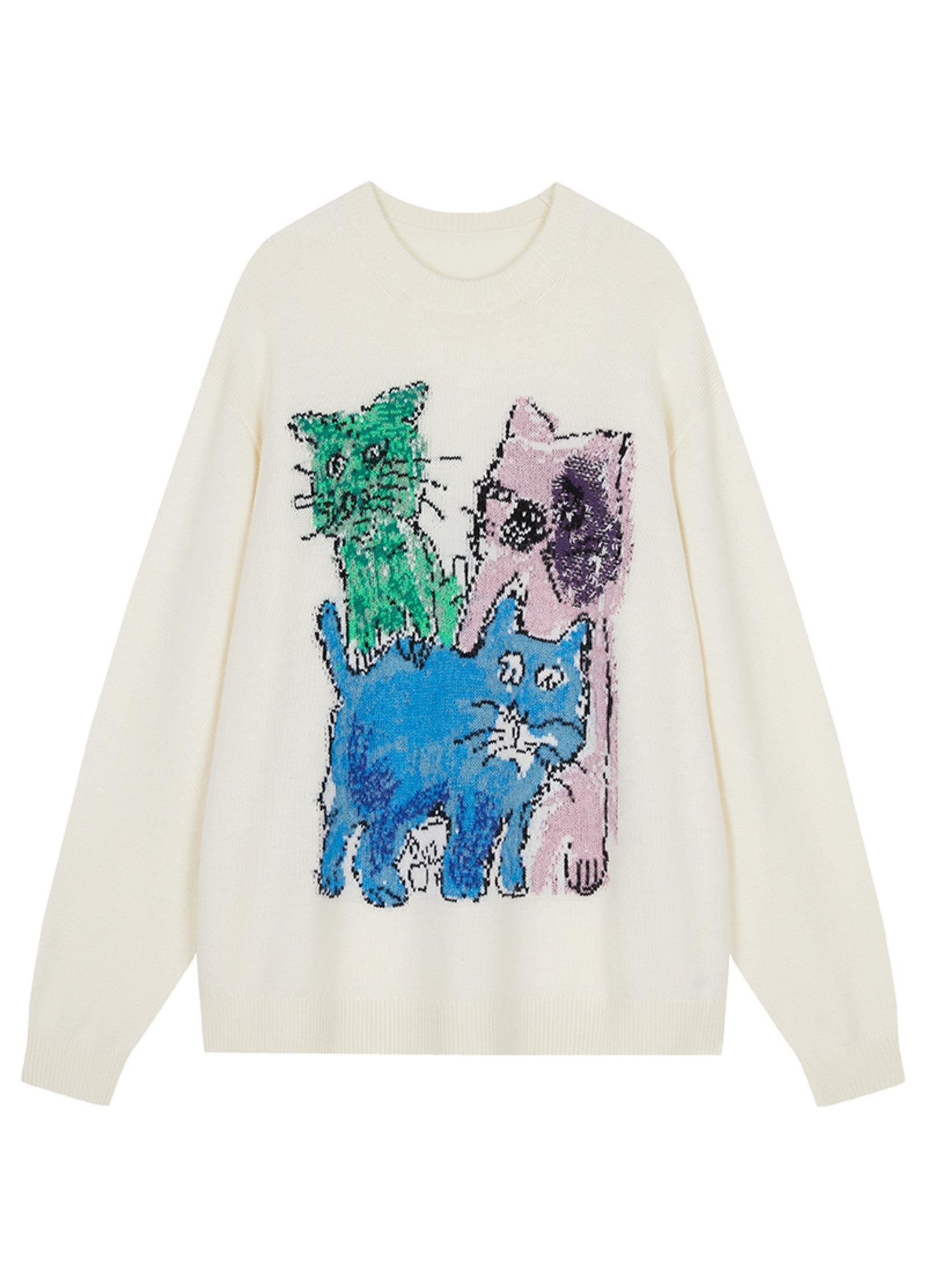 JNBY Loose Fit Cat Print Long-Sleeve Sweater