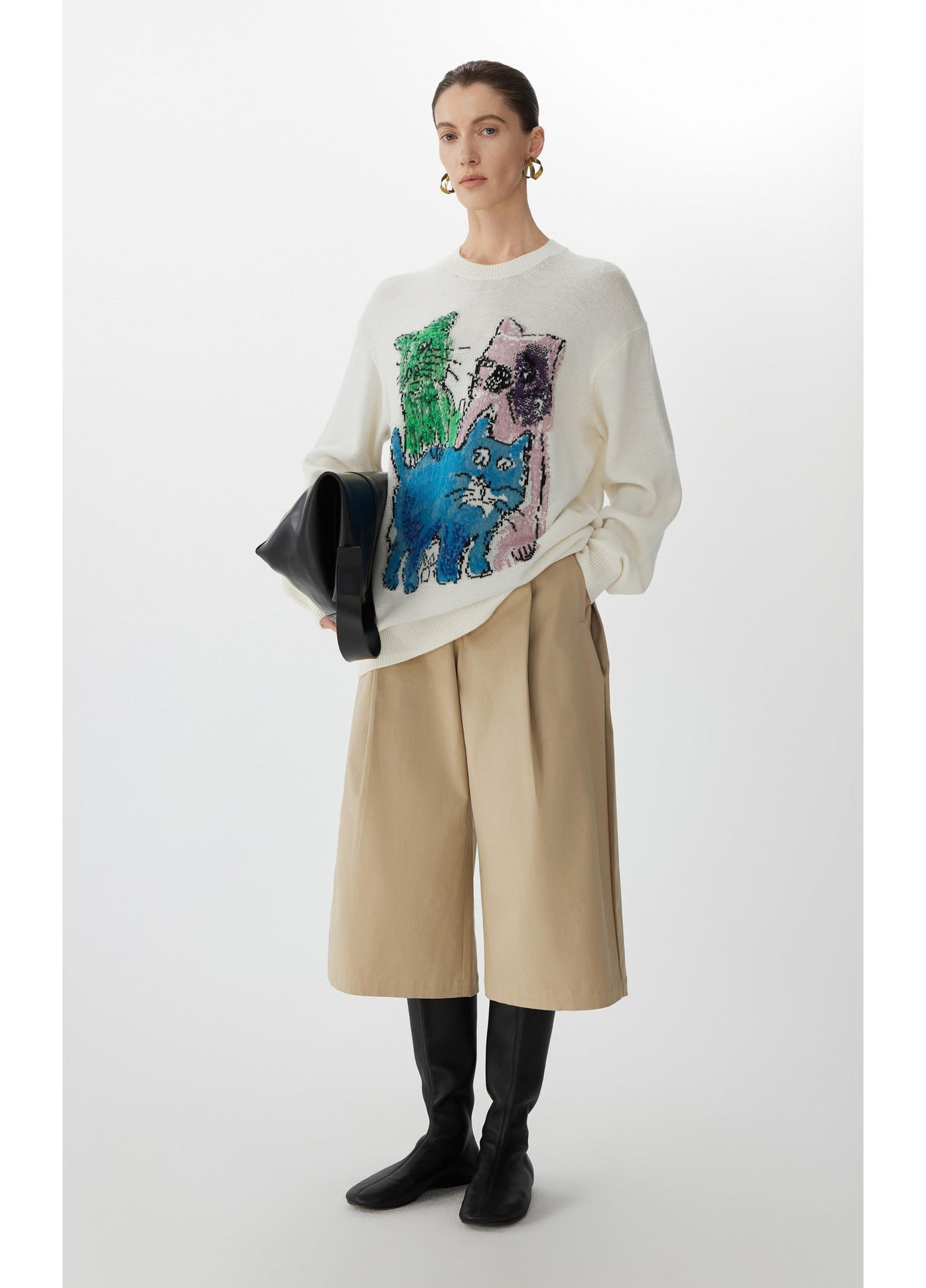 JNBY Loose Fit Cat Print Long-Sleeve Sweater