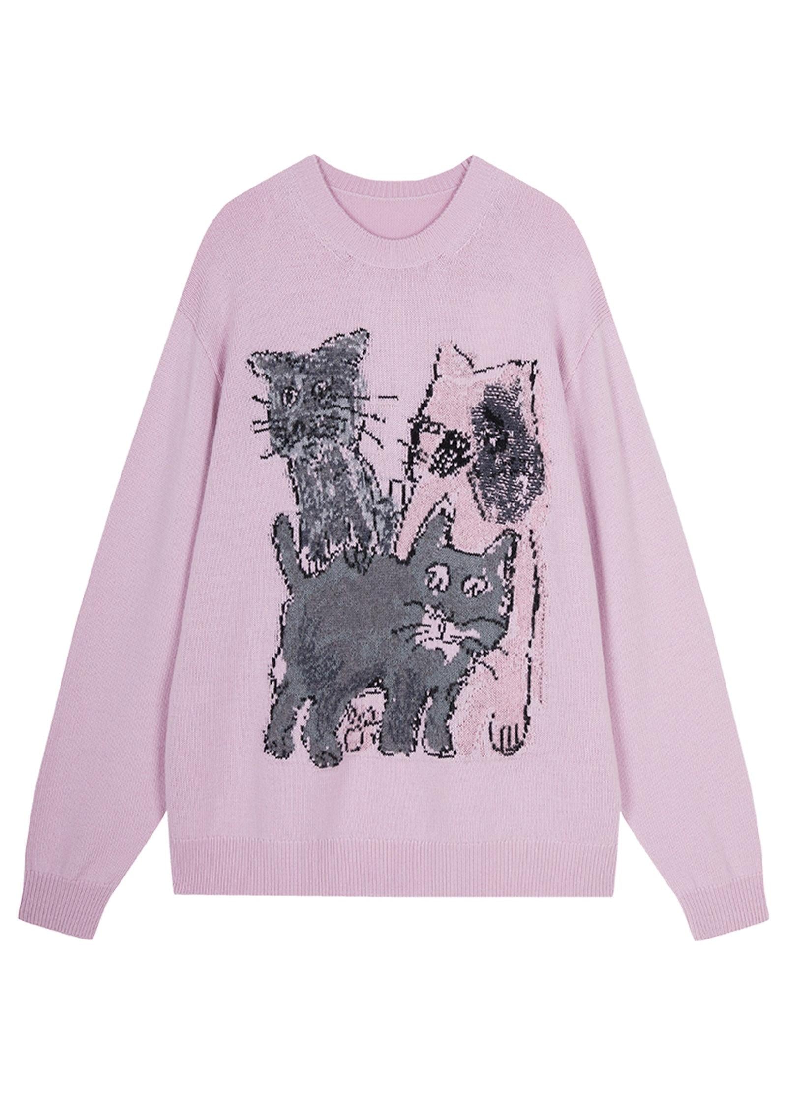 JNBY Loose Fit Cat Print Long-Sleeve Sweater