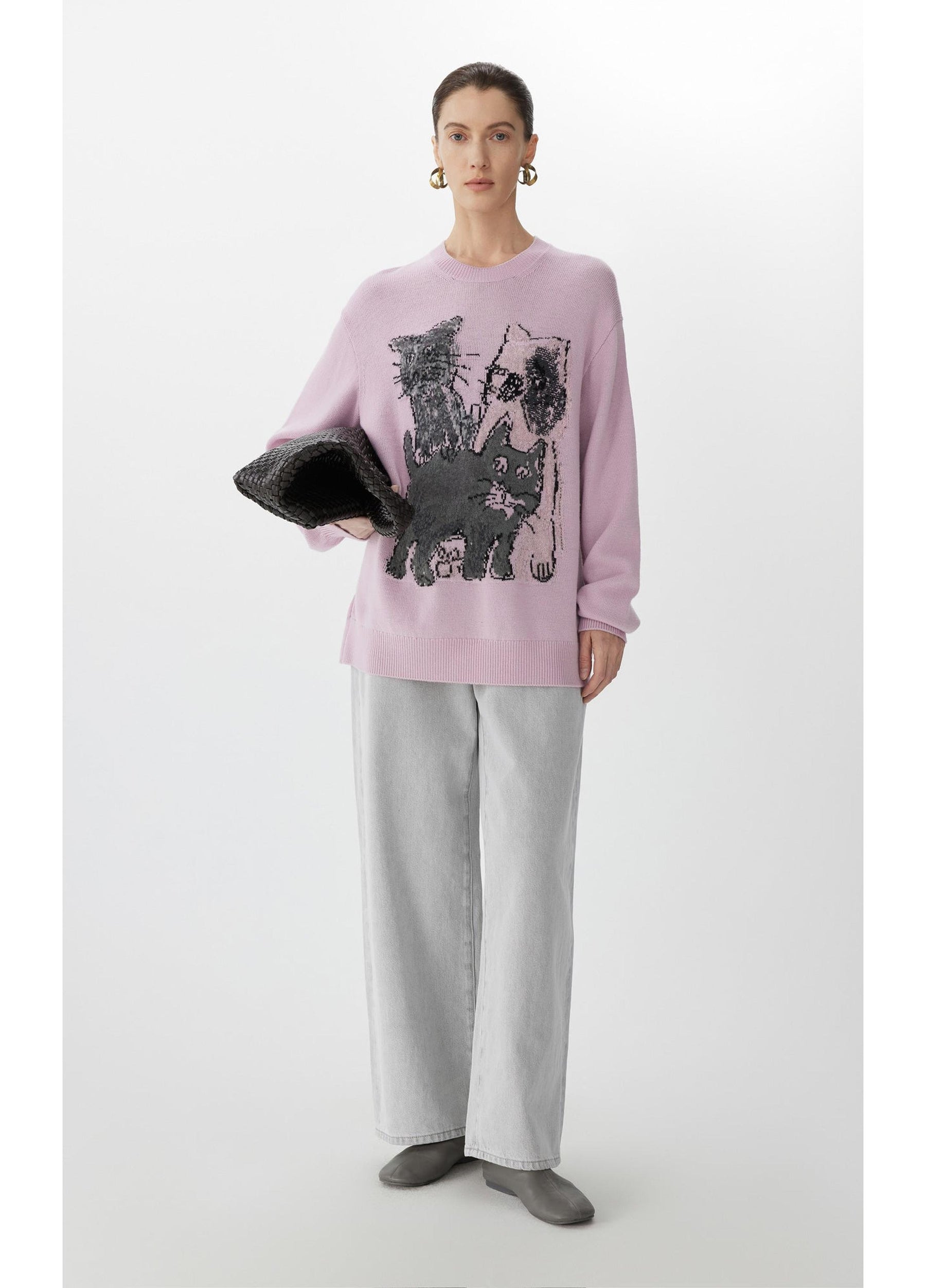 JNBY Loose Fit Cat Print Long-Sleeve Sweater