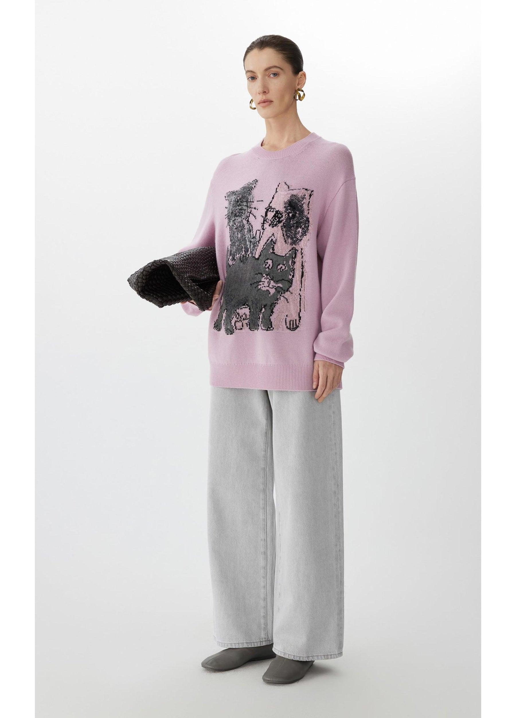 JNBY Loose Fit Cat Print Long-Sleeve Sweater