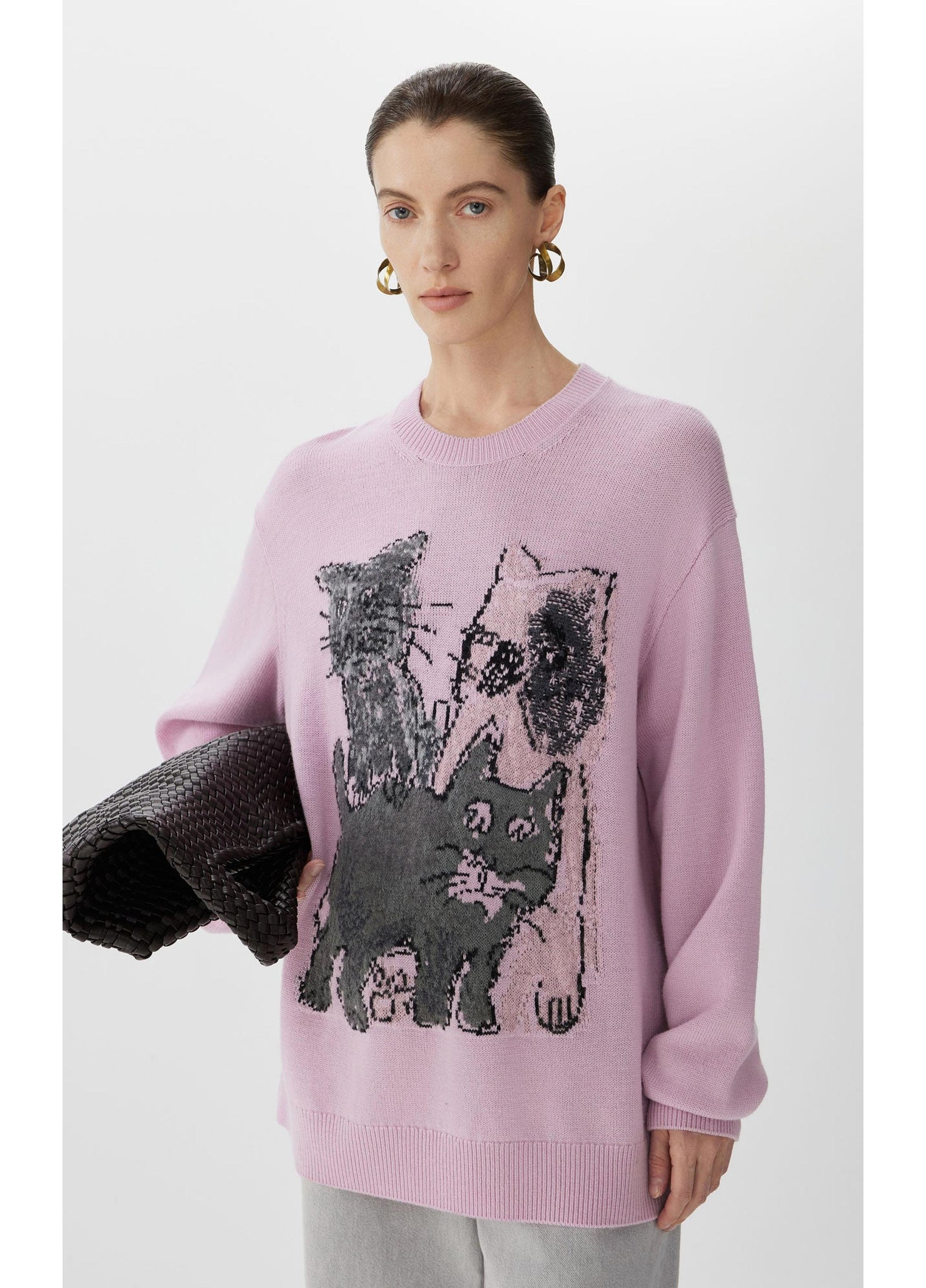 JNBY Loose Fit Cat Print Long-Sleeve Sweater