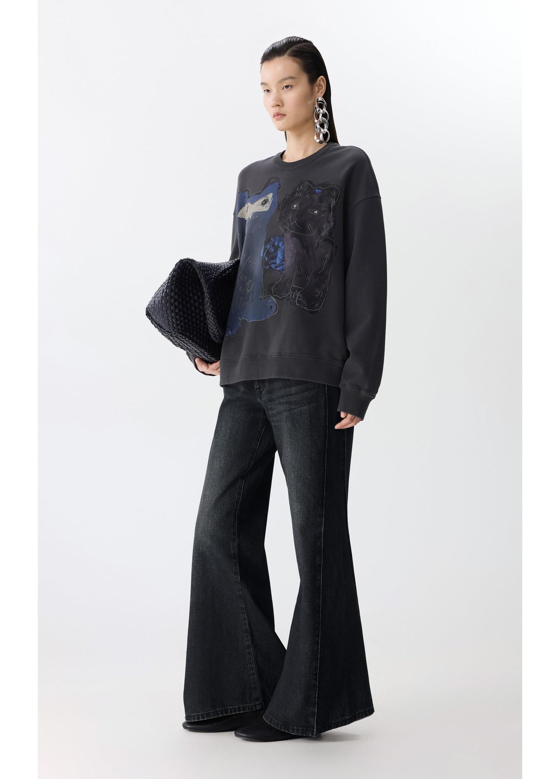 JNBY Playful Cat Oversized Cotton Sweatshirt