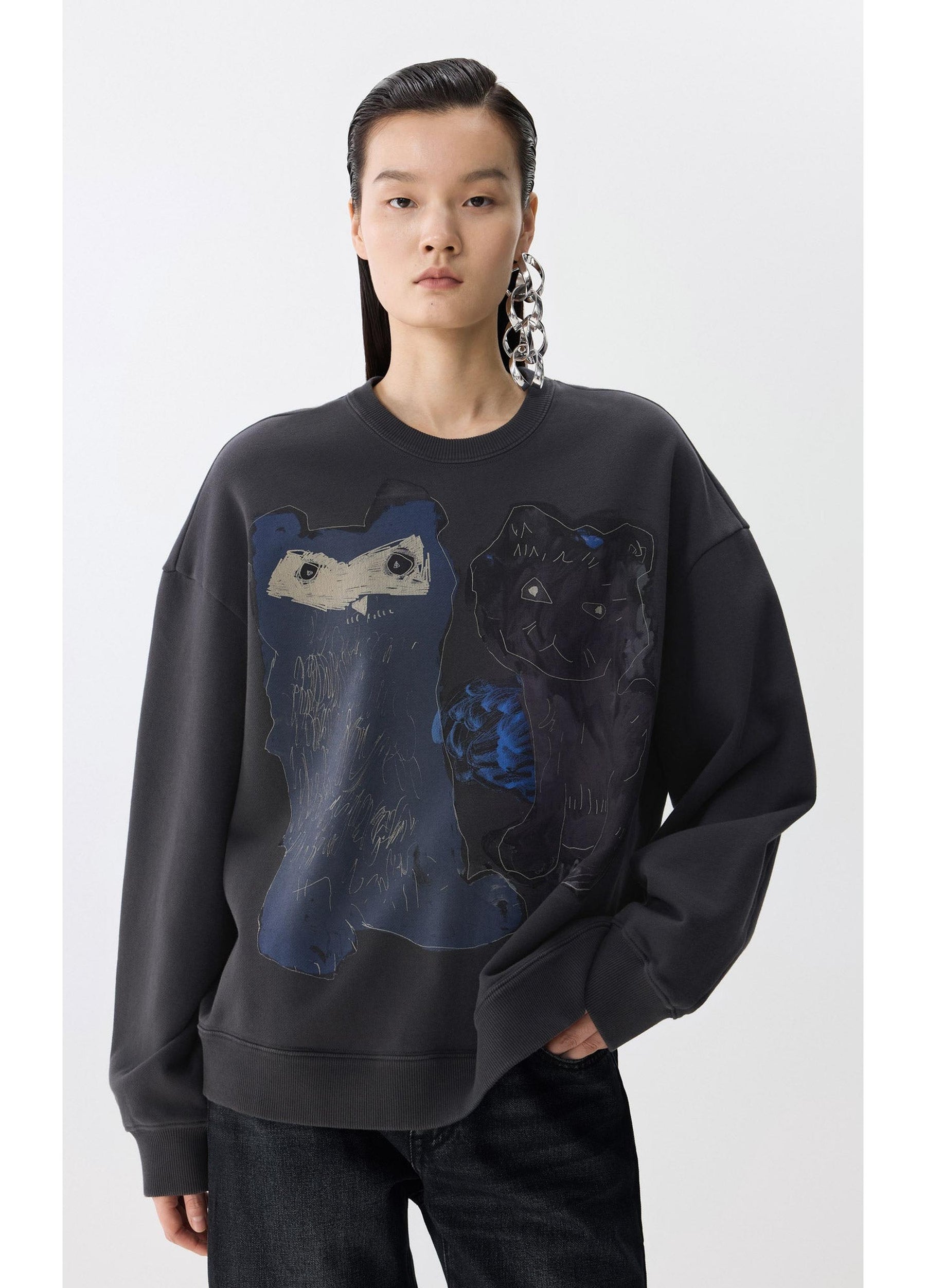 JNBY Playful Cat Oversized Cotton Sweatshirt