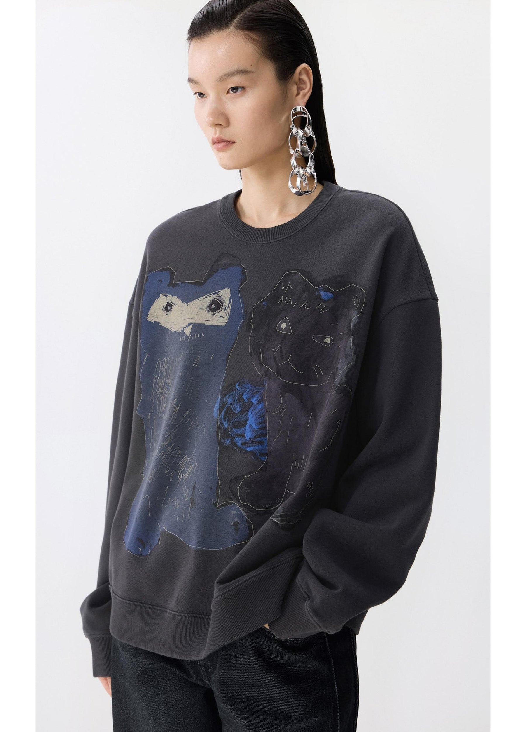 JNBY Playful Cat Oversized Cotton Sweatshirt