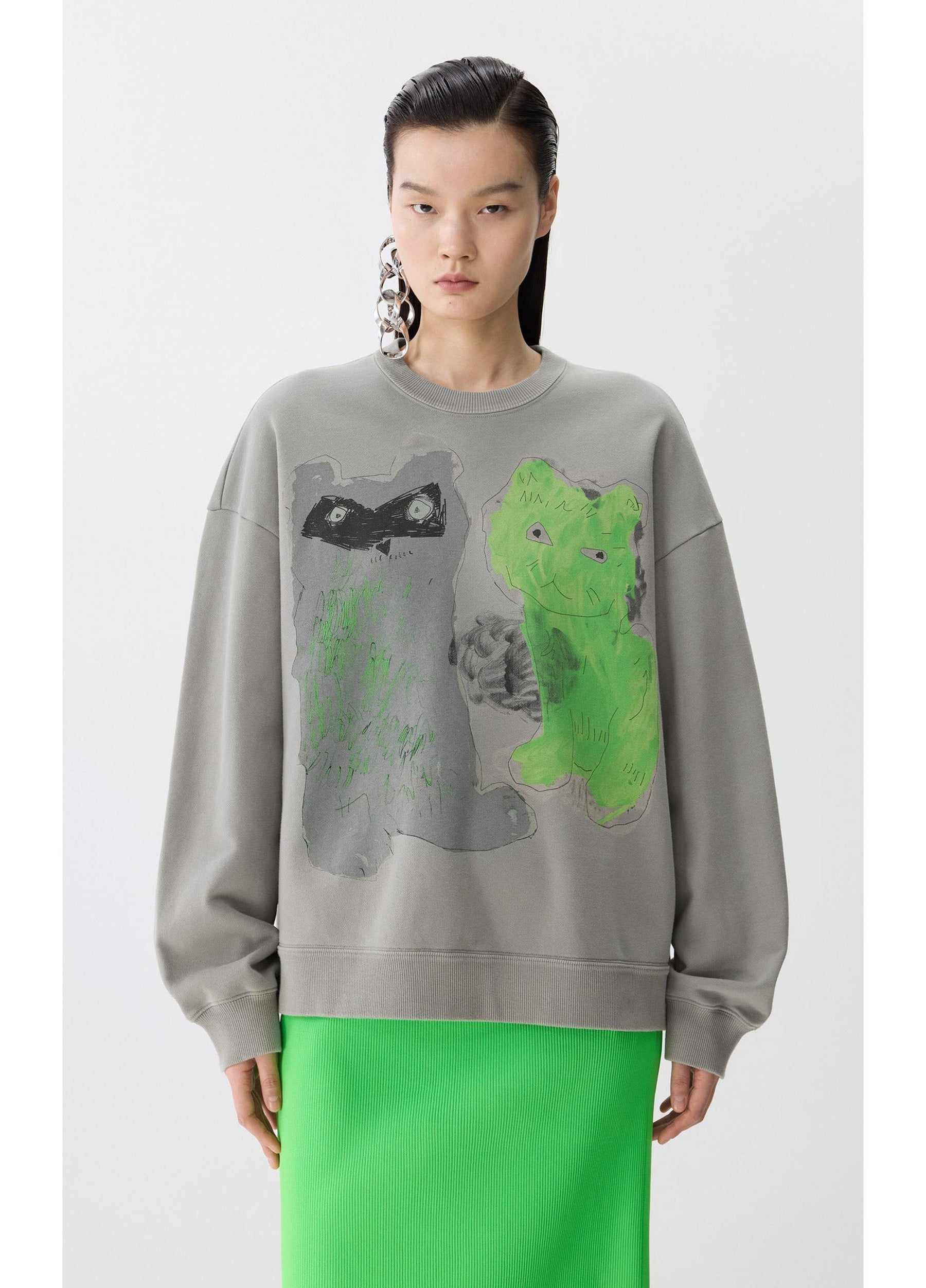JNBY Playful Cat Oversized Cotton Sweatshirt