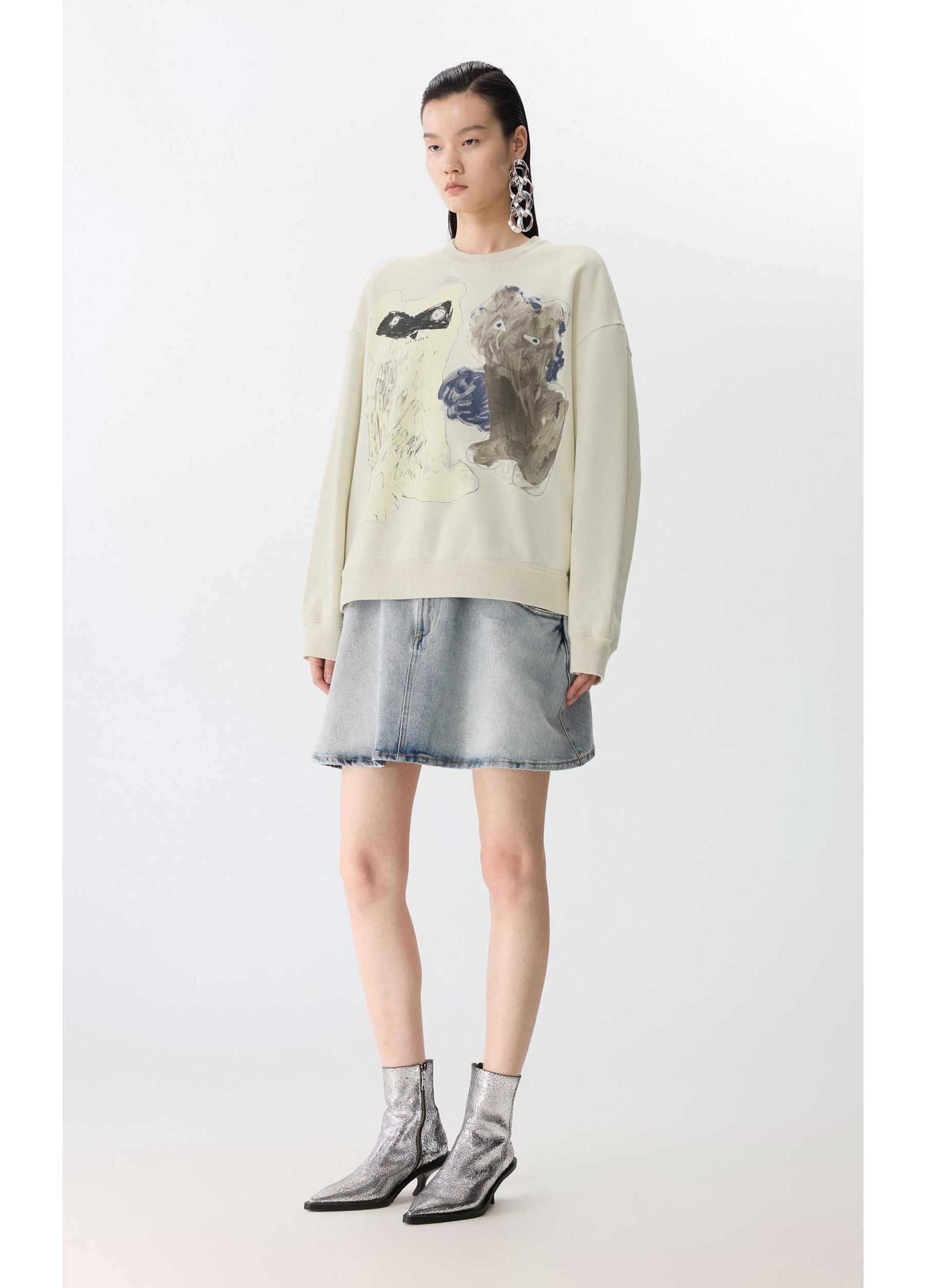 JNBY Playful Cat Oversized Cotton Sweatshirt