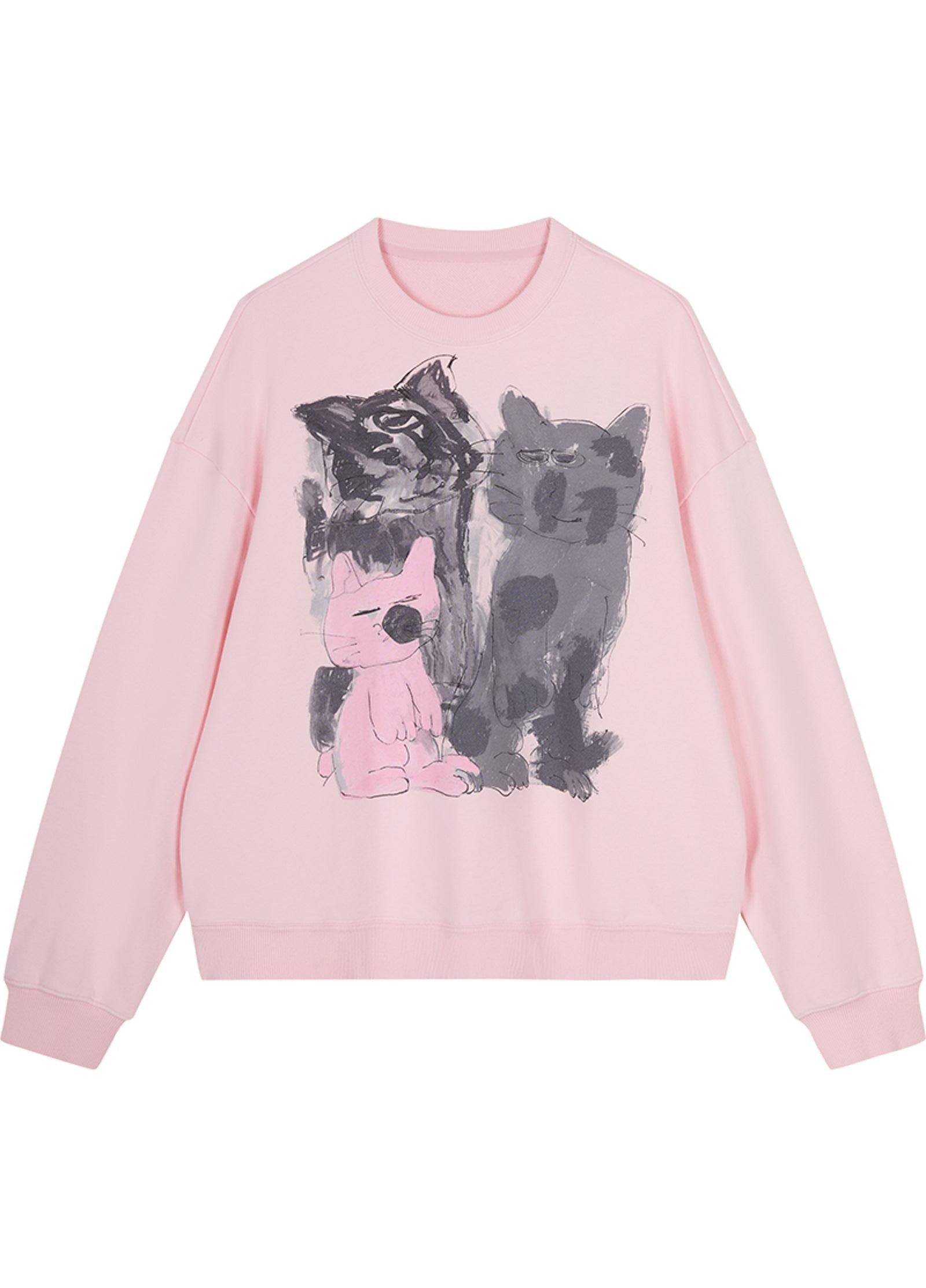 JNBY Playful Cat Oversized Cotton Sweatshirt
