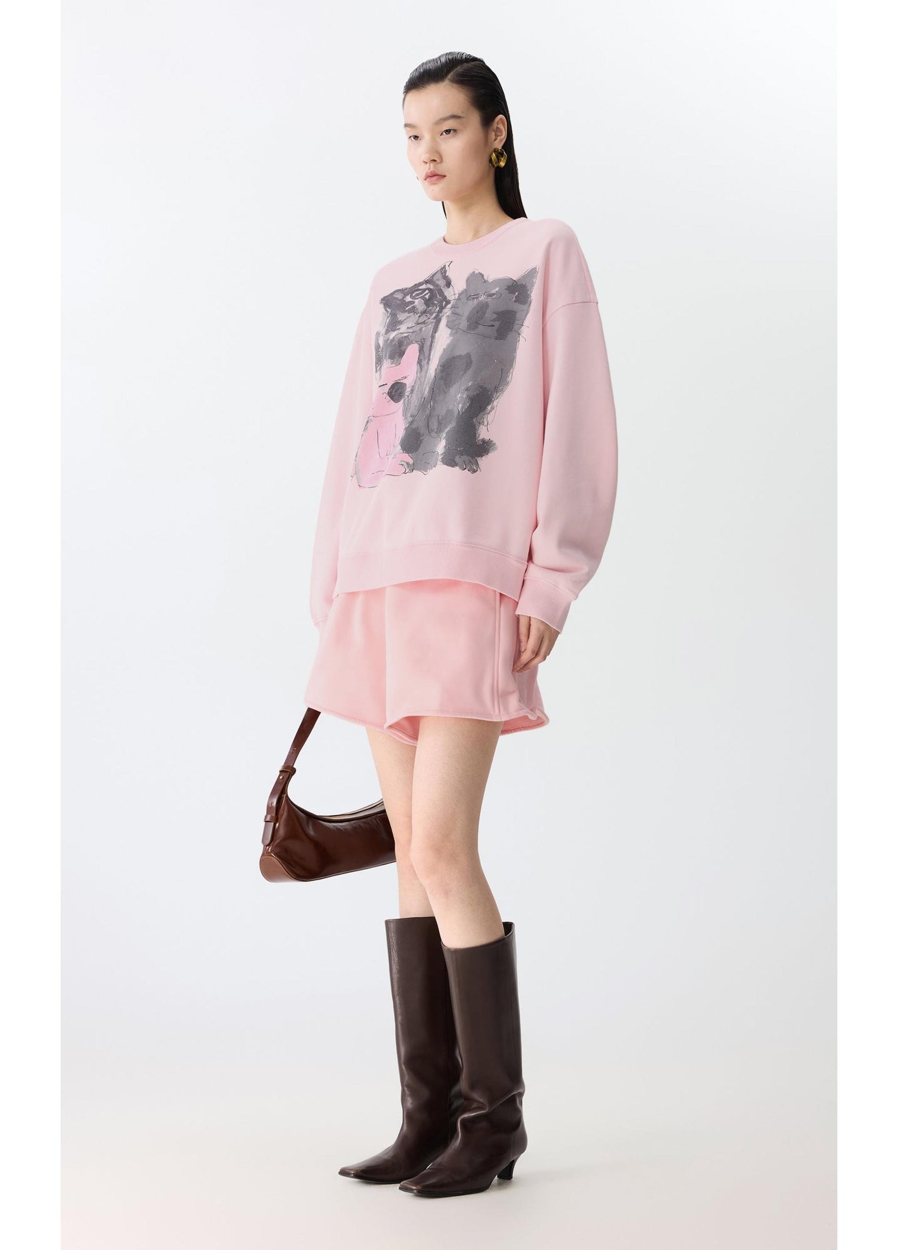 JNBY Playful Cat Oversized Cotton Sweatshirt