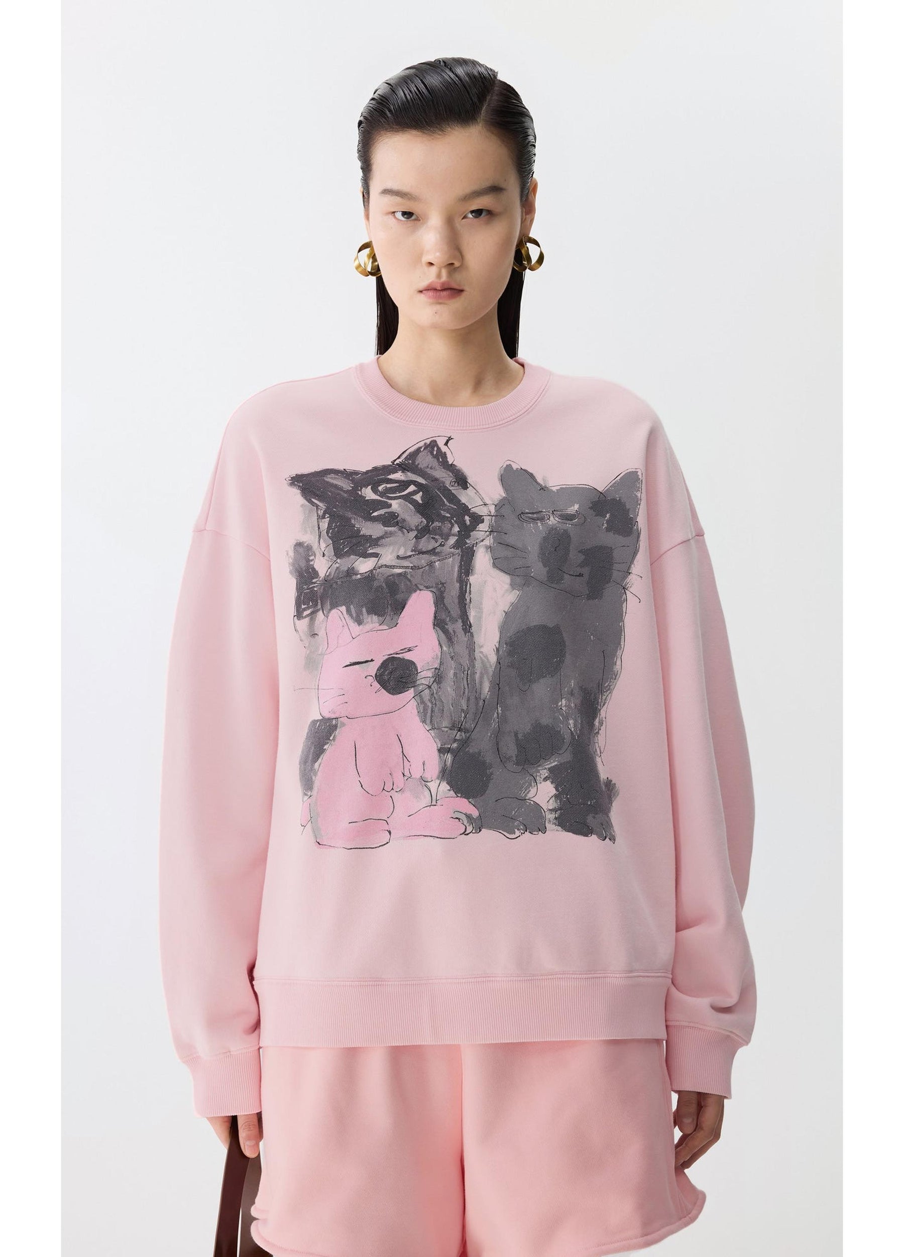 JNBY Playful Cat Oversized Cotton Sweatshirt