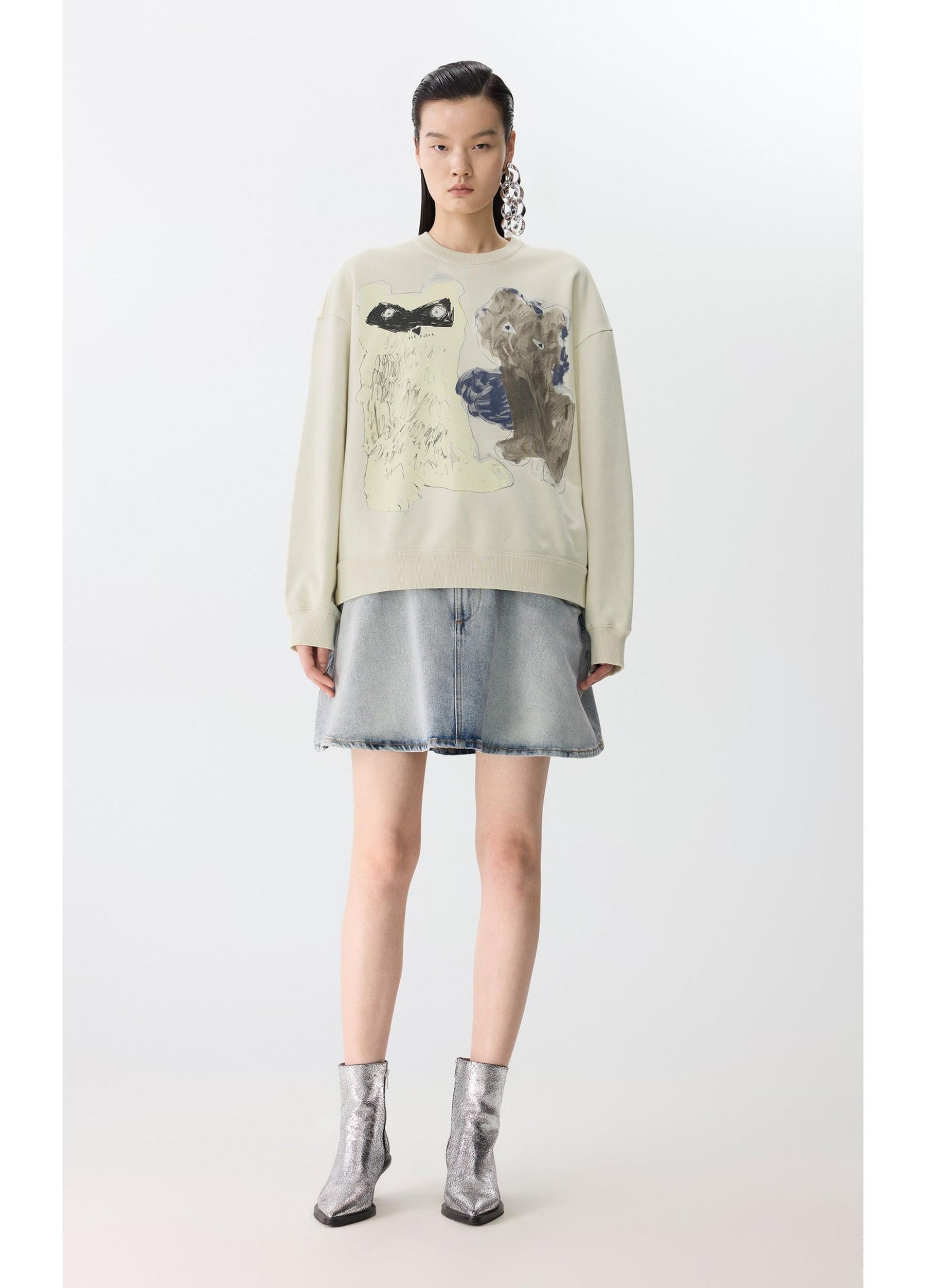 JNBY Playful Cat Oversized Cotton Sweatshirt