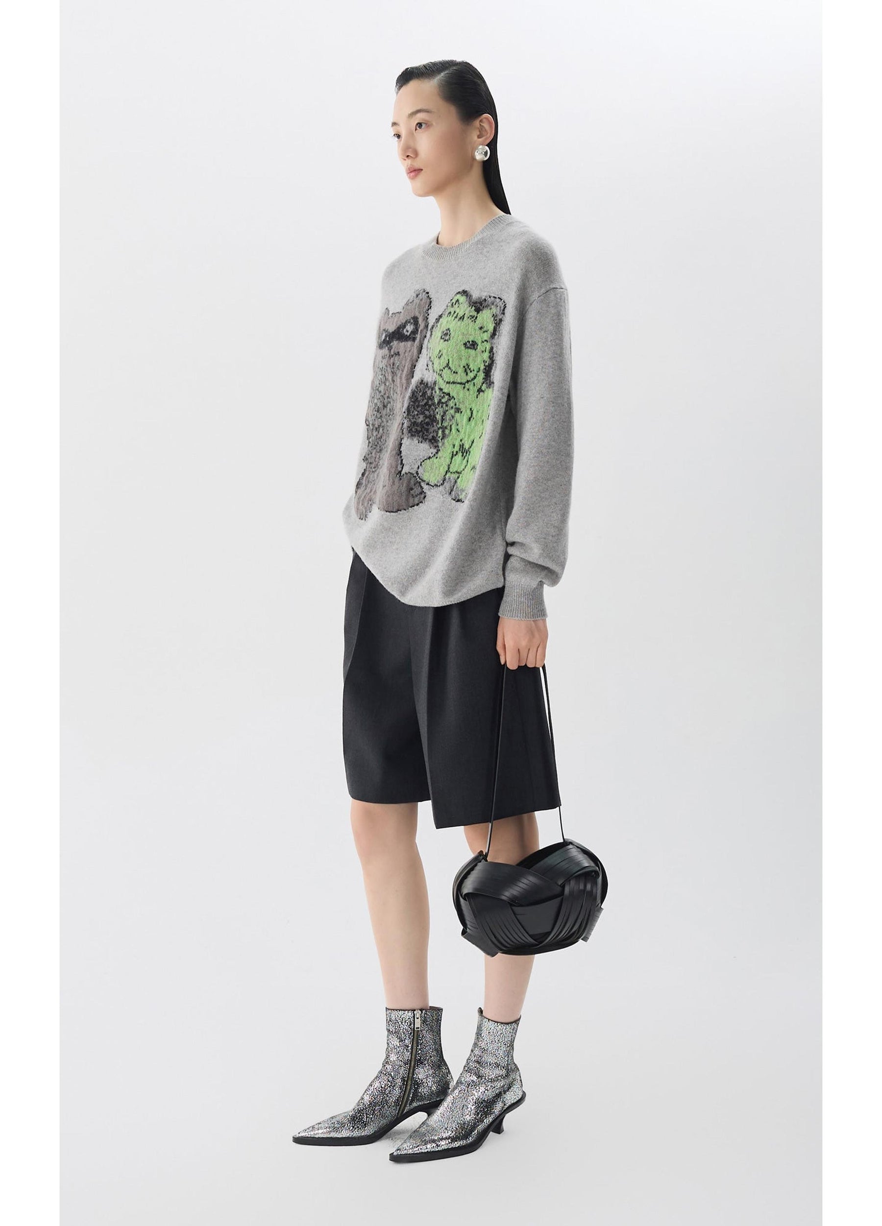 JNBY Loose Fit Cat Print Long-Sleeve Sweater