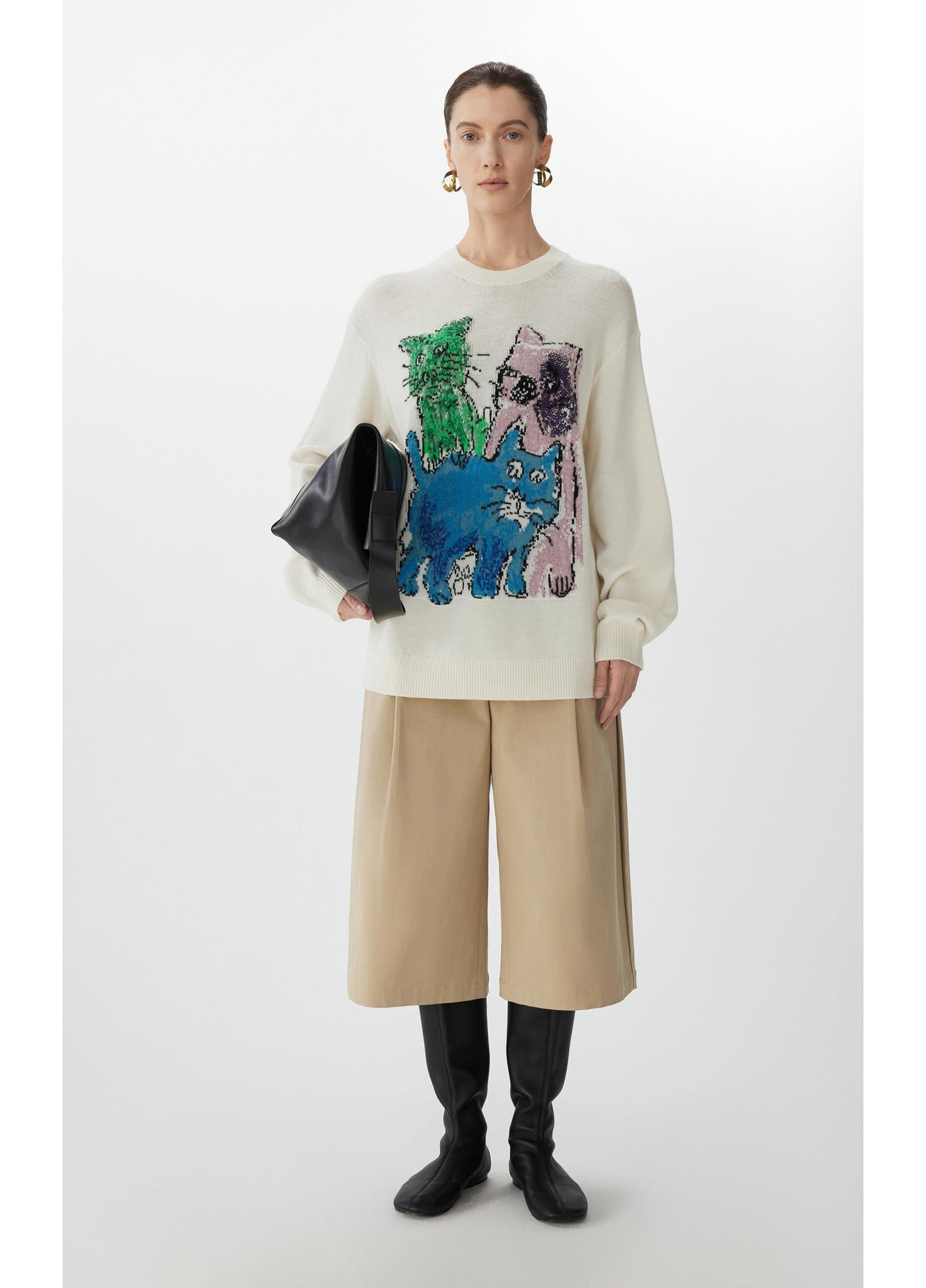 JNBY Loose Fit Cat Print Long-Sleeve Sweater