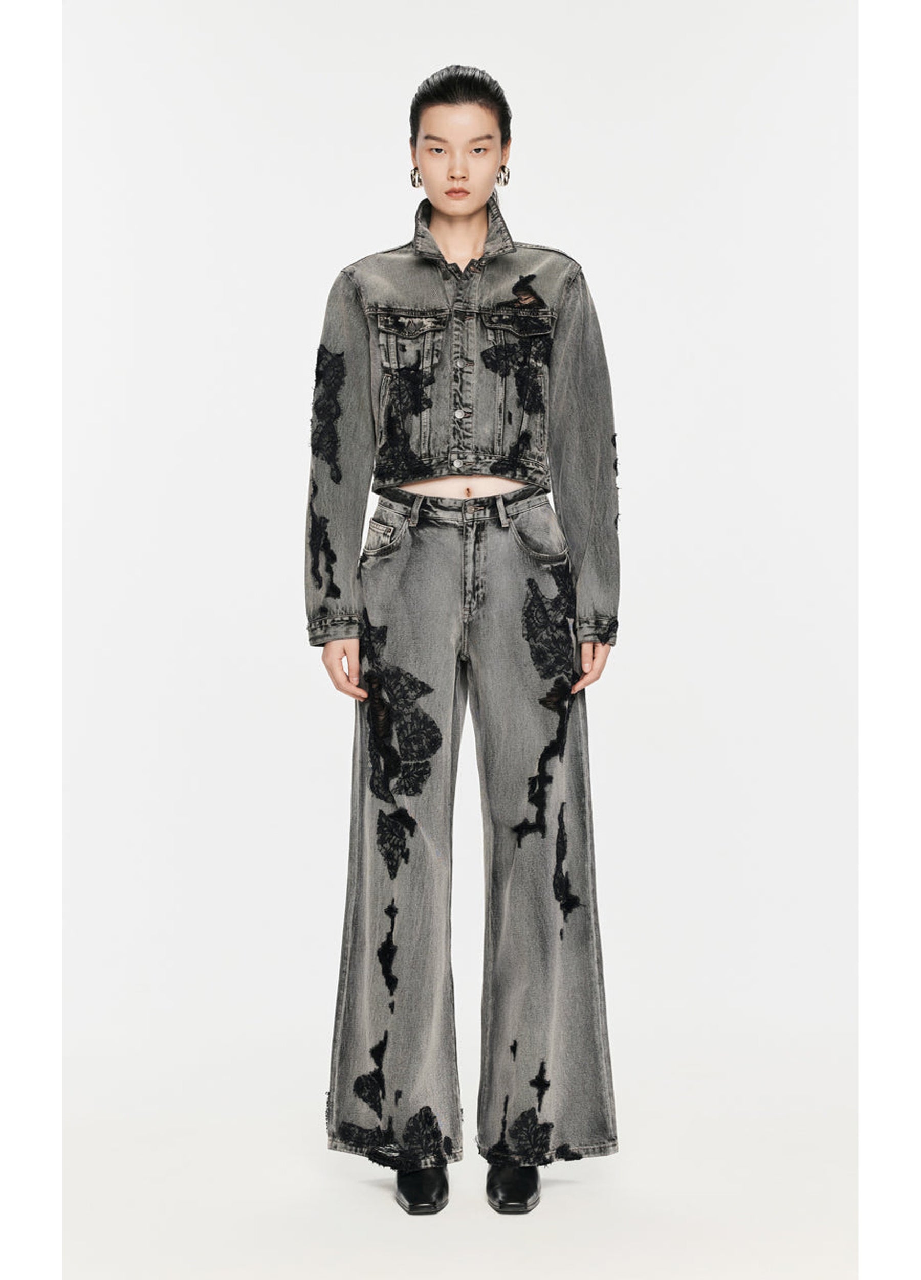 JNBY Distressed Wide-Leg Washed Jeans