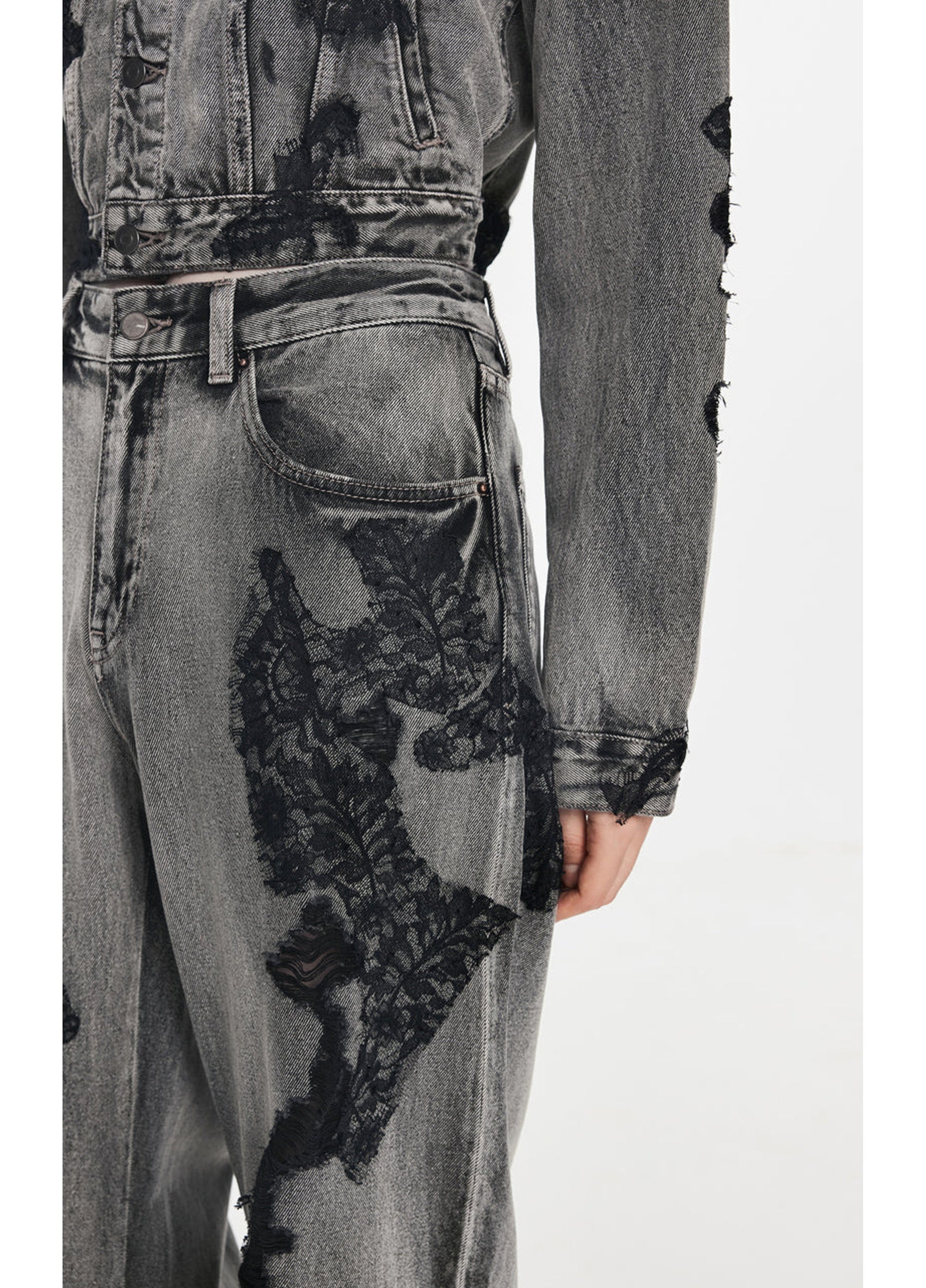 JNBY Distressed Wide-Leg Washed Jeans