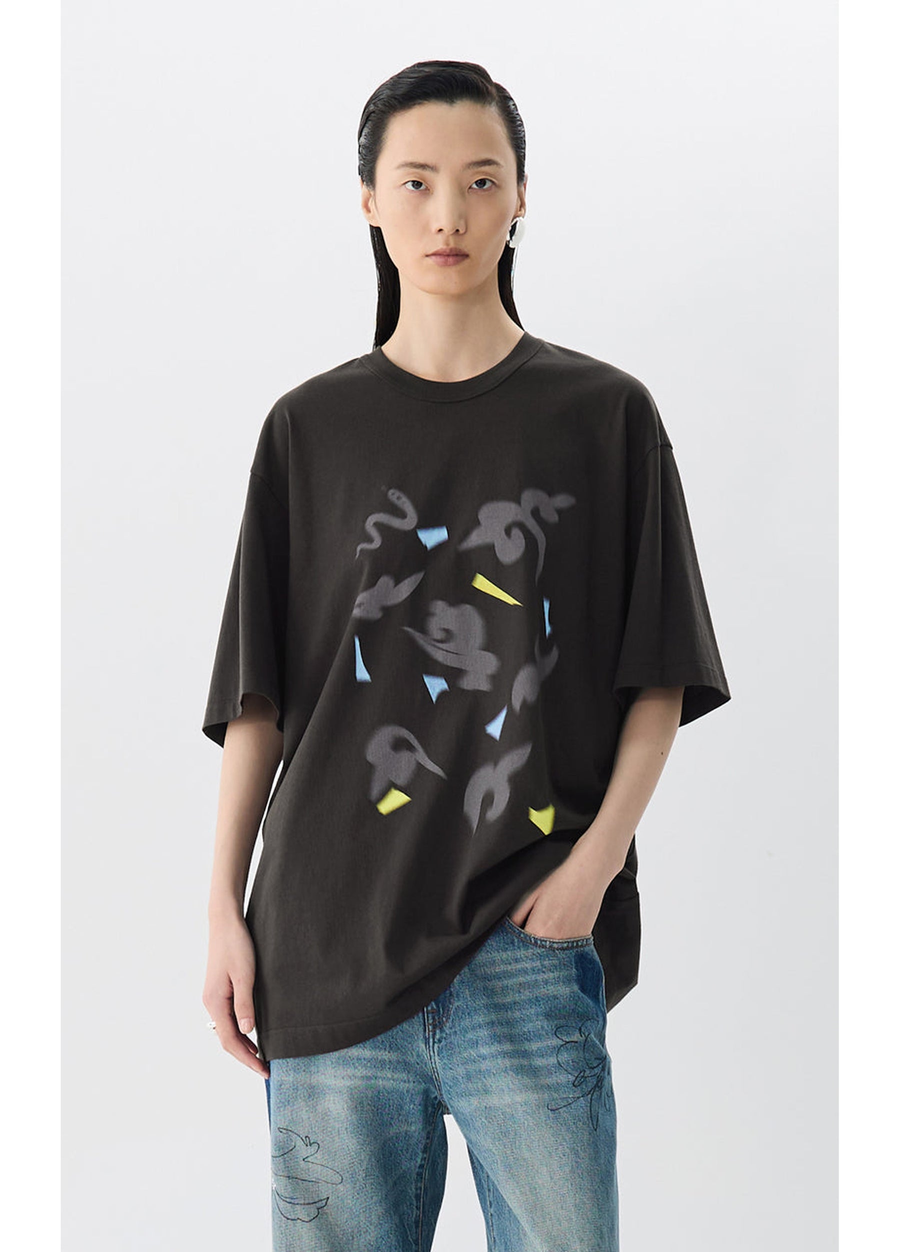 JNBY Womens Snake Year Silhouette Pattern T-shirt