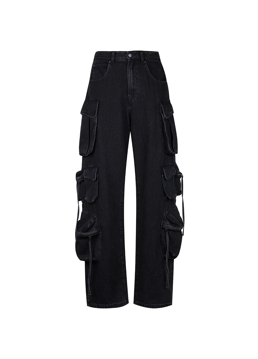 JNBY strap-detail high-waist cargo jeans