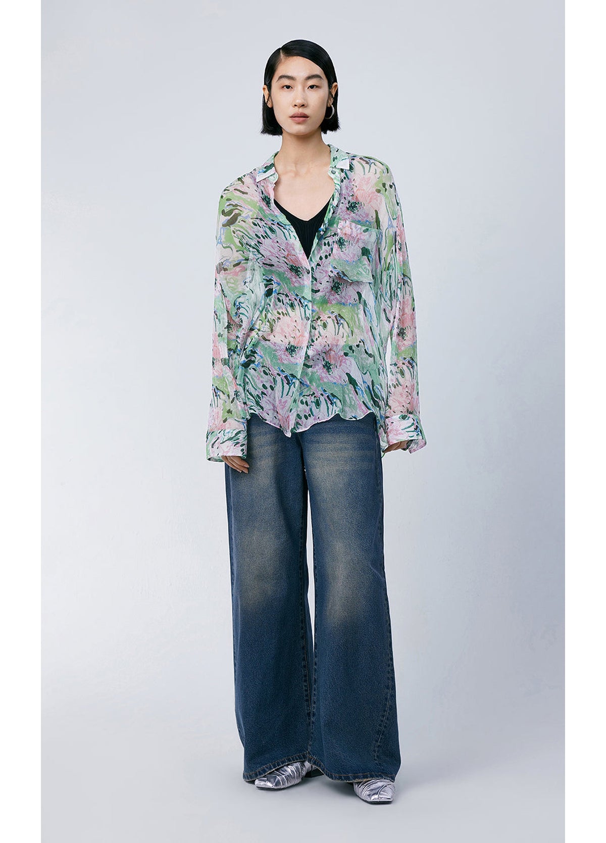 JNBY Silk Peony Full-print Long Sleeve Shirt