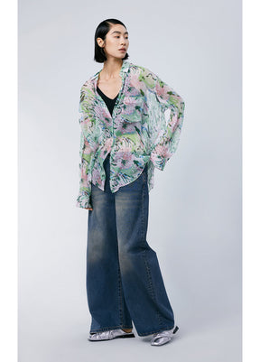 JNBY Silk Peony Full-print Long Sleeve Shirt