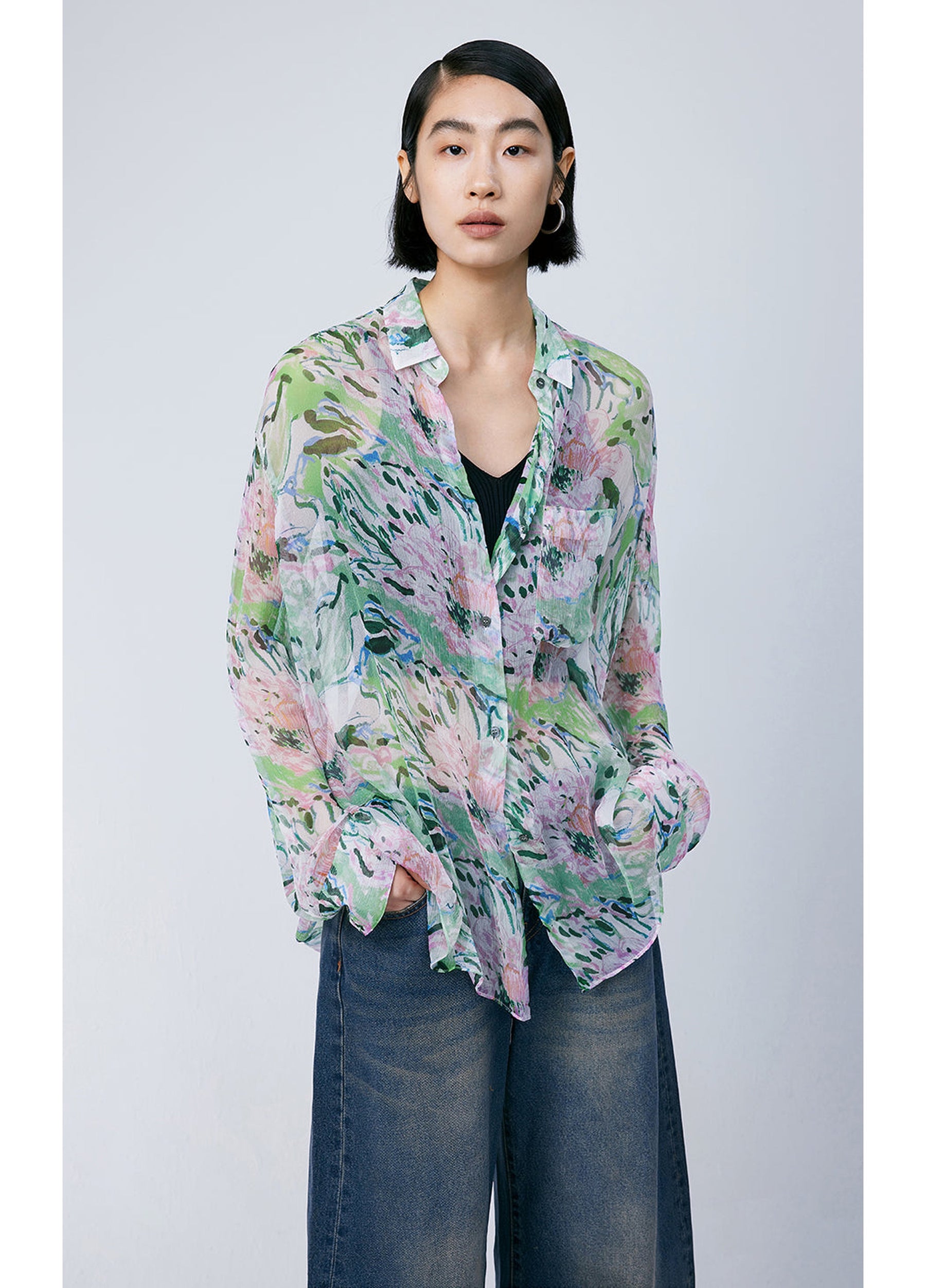 JNBY Silk Peony Full-print Long Sleeve Shirt