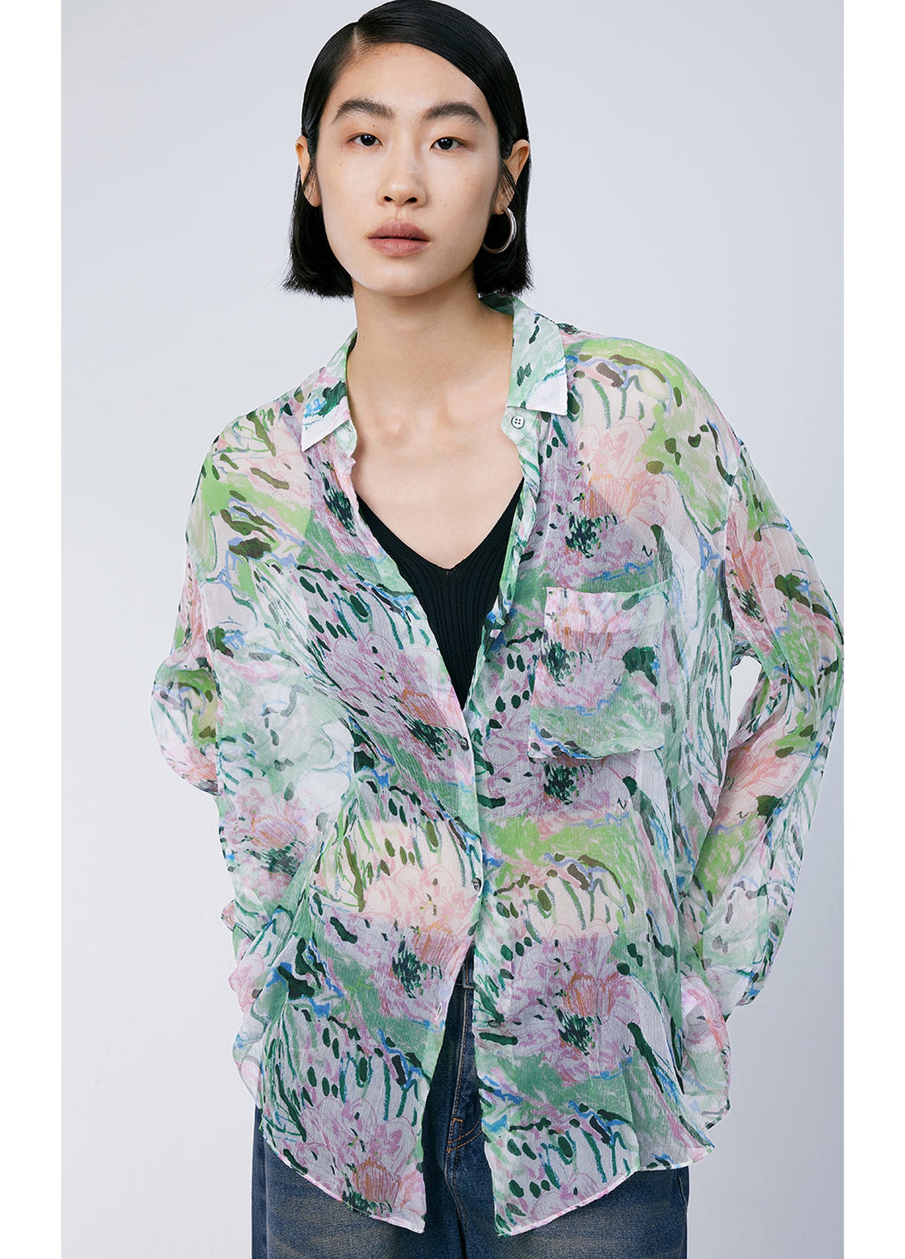 JNBY Silk Peony Full-print Long Sleeve Shirt