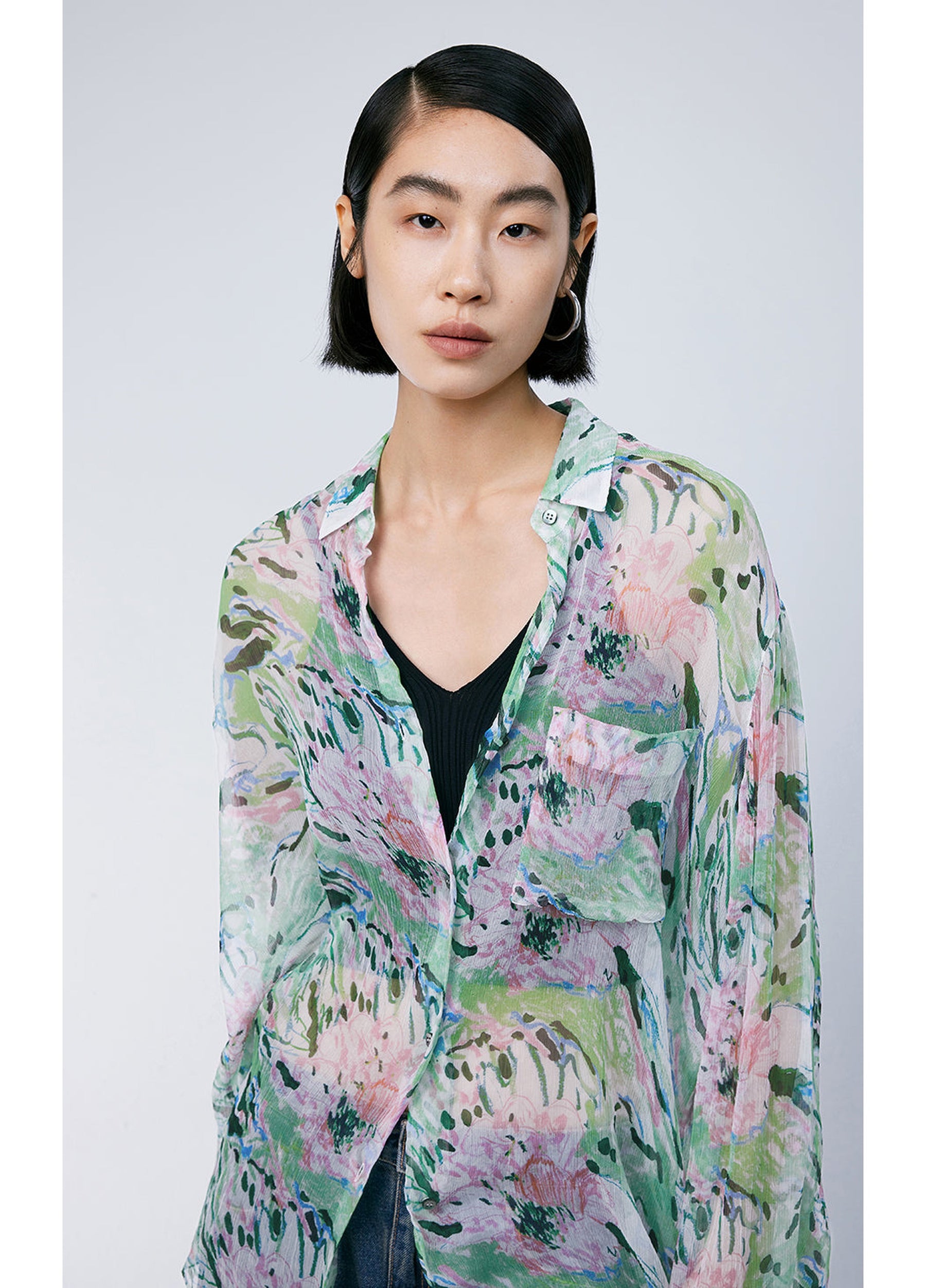 JNBY Silk Peony Full-print Long Sleeve Shirt