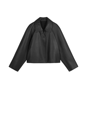 JNBY Classic Collar Cropped Sheep Leather Coat