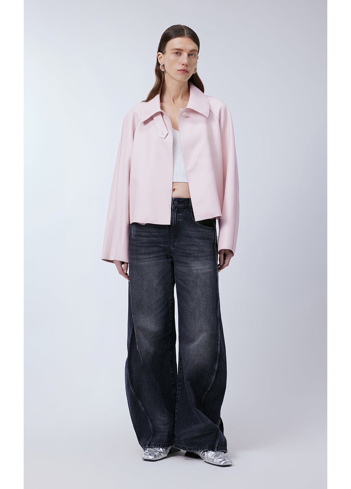 JNBY Classic Collar Cropped Sheep Leather Coat