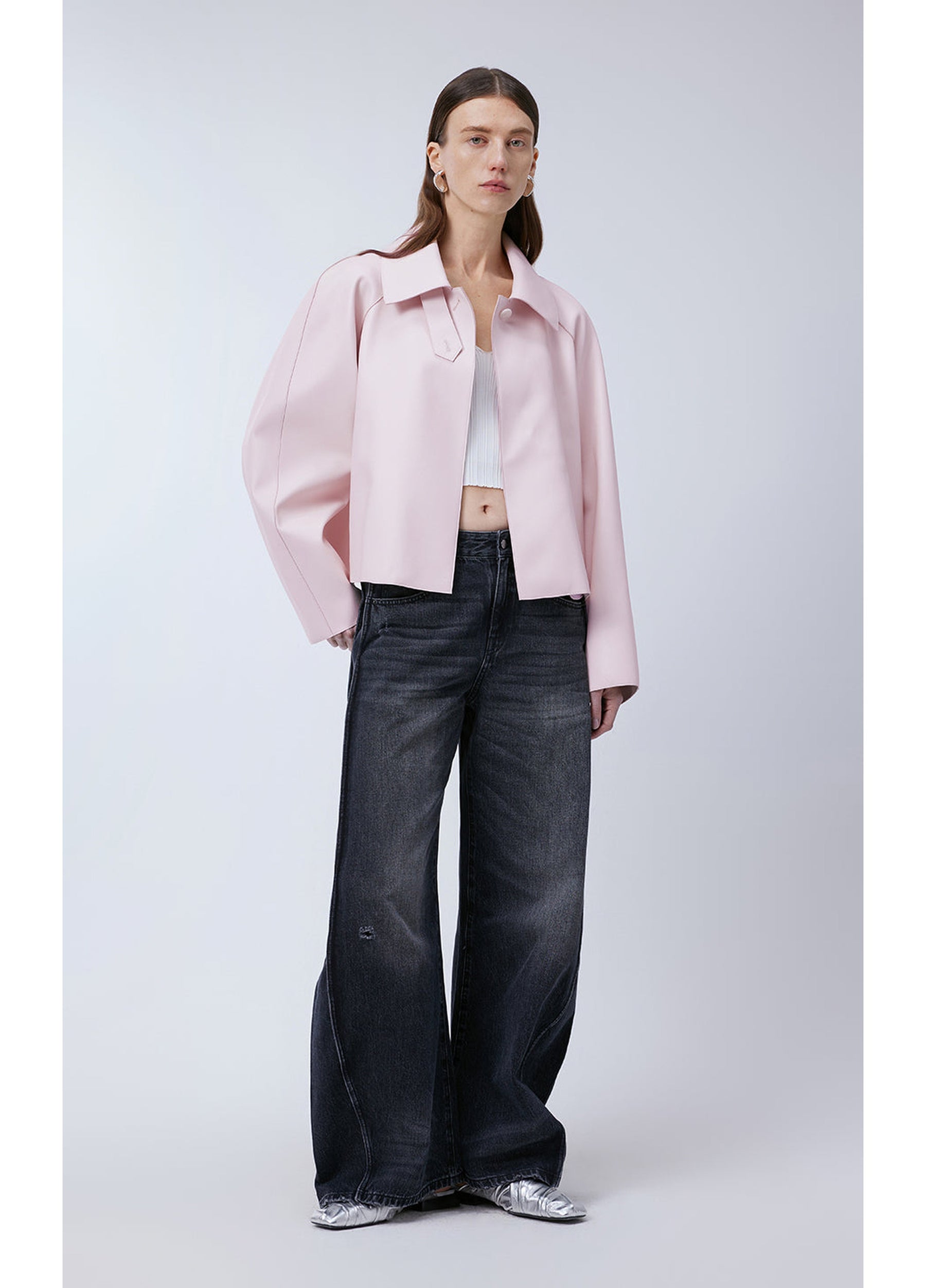 JNBY Classic Collar Cropped Sheep Leather Coat