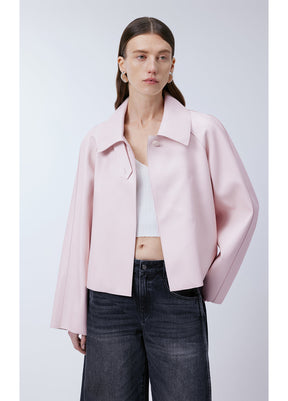 JNBY Classic Collar Cropped Sheep Leather Coat